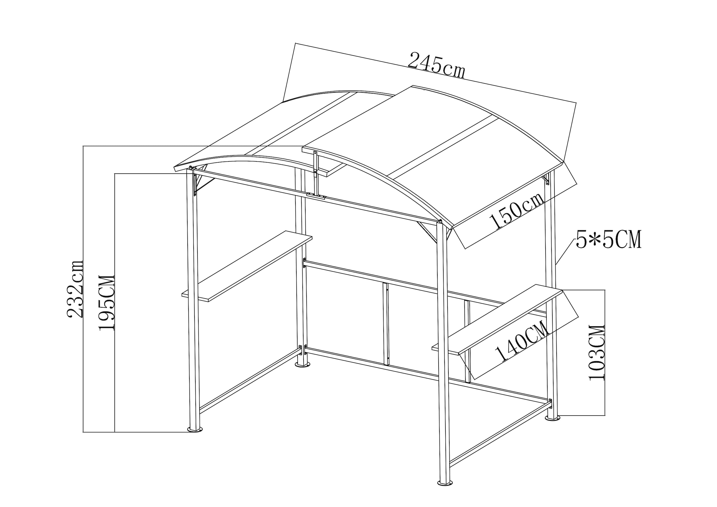 KONIFERA Grillpavillon »Roma« Außenmaße BxT: 245x150 cm, Stahlgestell, Polycarbonat-Dachplatten