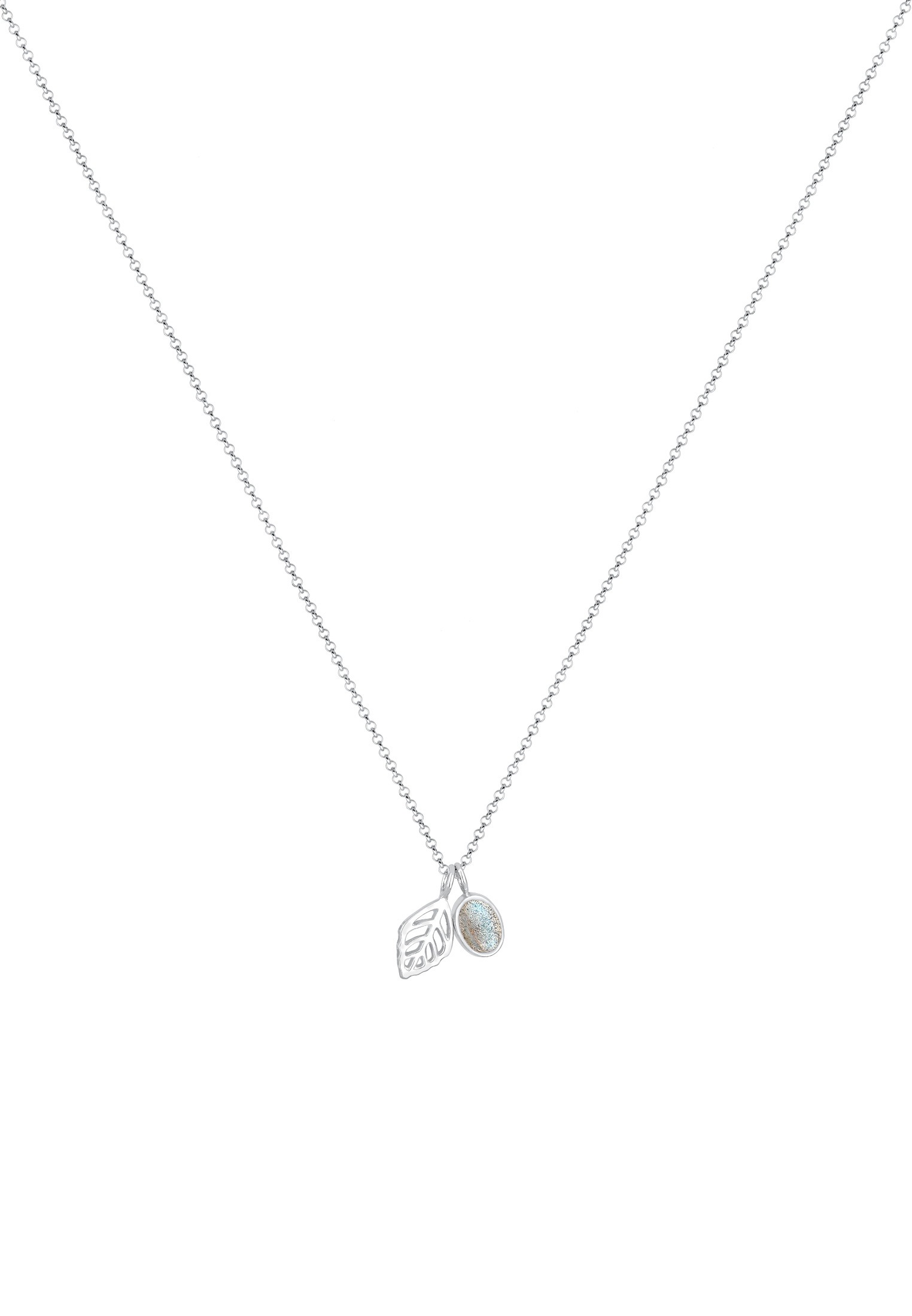 Elli Silberkette »Halskette Erbskette Blatt und Labradorit Edelstein 925 Sterling Silber«