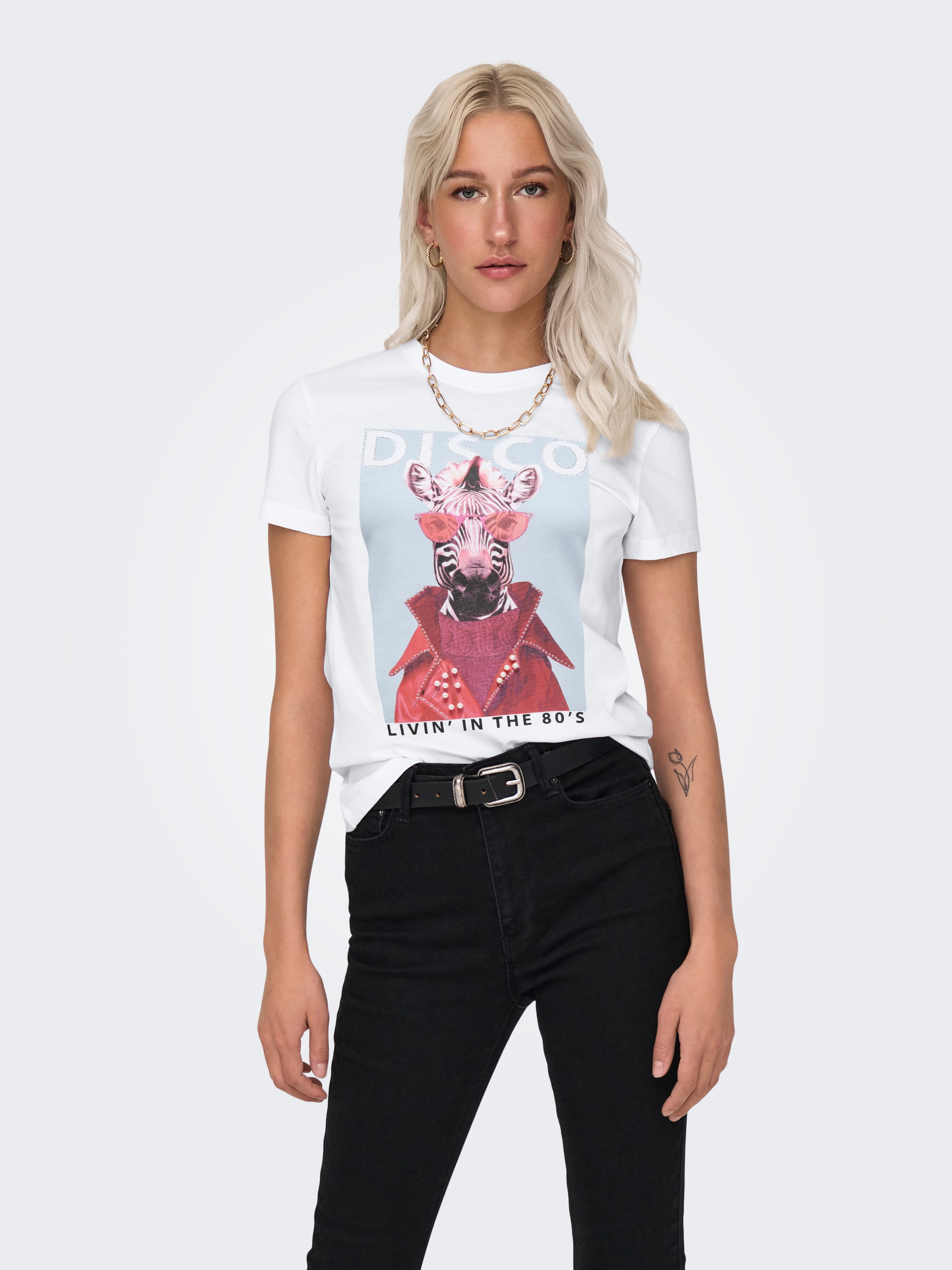 ONLY Kurzarmshirt »ONLVIBE LIFE S/S GLASSES TOP BOX JRS« Baumwolle, regular fit, Rundhals