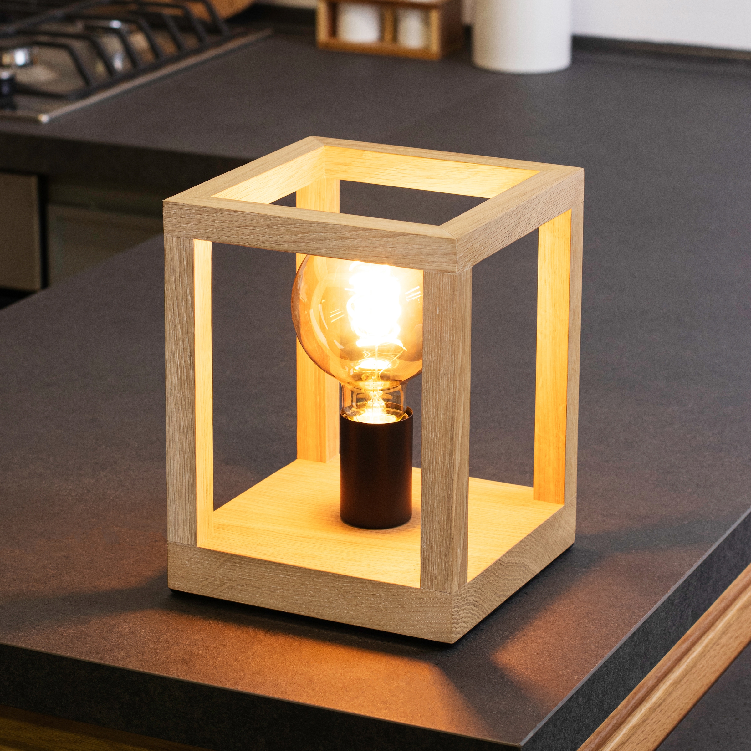 SPOT Light Tischleuchte »KAGO«, 1 flammig, Leuchtmittel E27 | ohne Leuchtmittel, Naturprodukt aus Eichenholz, Nachhaltig mit FSC®-Zertifikat
