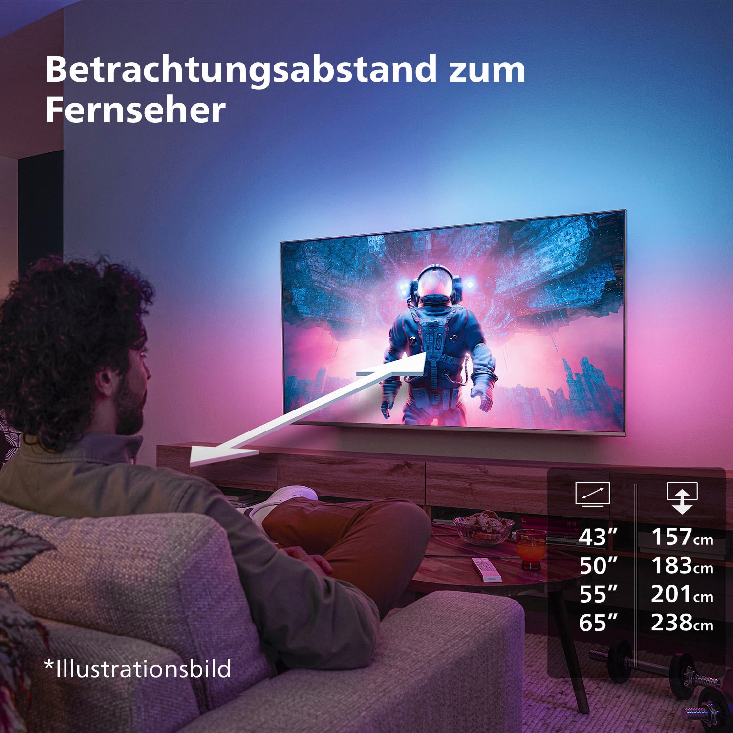 Philips LED-Fernseher, 164 cm/65 Zoll, 4K Ultra HD, Smart-TV, WLAN, Dolby Atmos Sound, Ambilight (3-seitig)