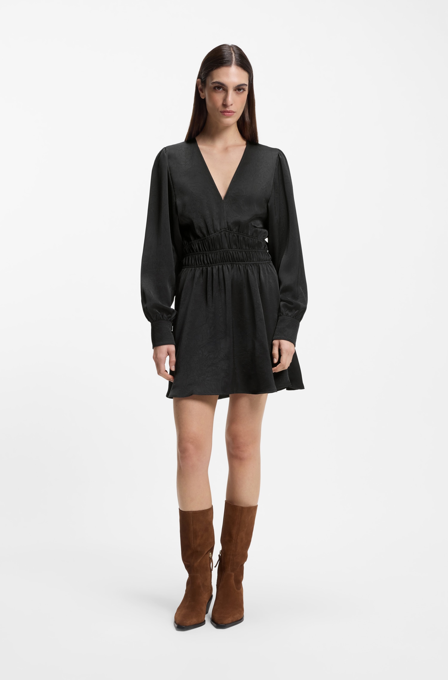 BOSS ORANGE Satinkleid »Deply Premium Damenmode« in Crinkle-Optik, Midi-Länge