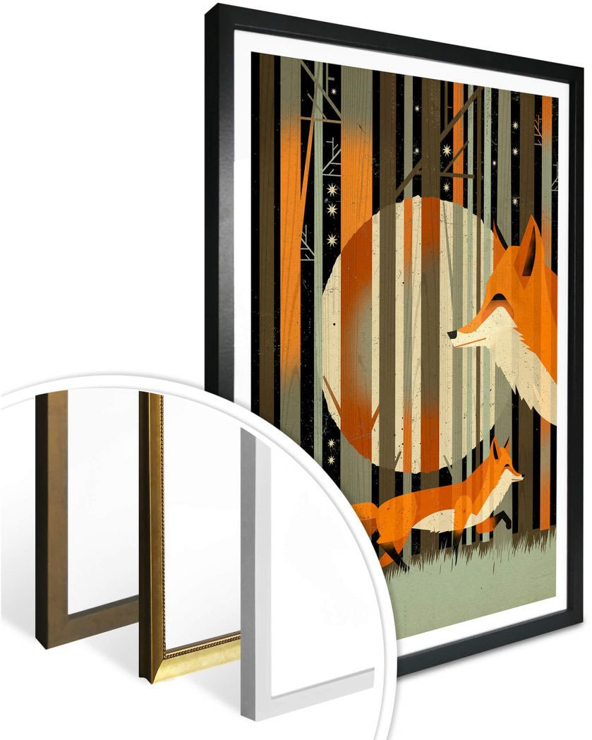 Wall-Art Poster »Midnight Foxes«, Schriftzug, (1 St.), Poster, Wandbild,  Bild, Wandposter bequem bestellen | Poster
