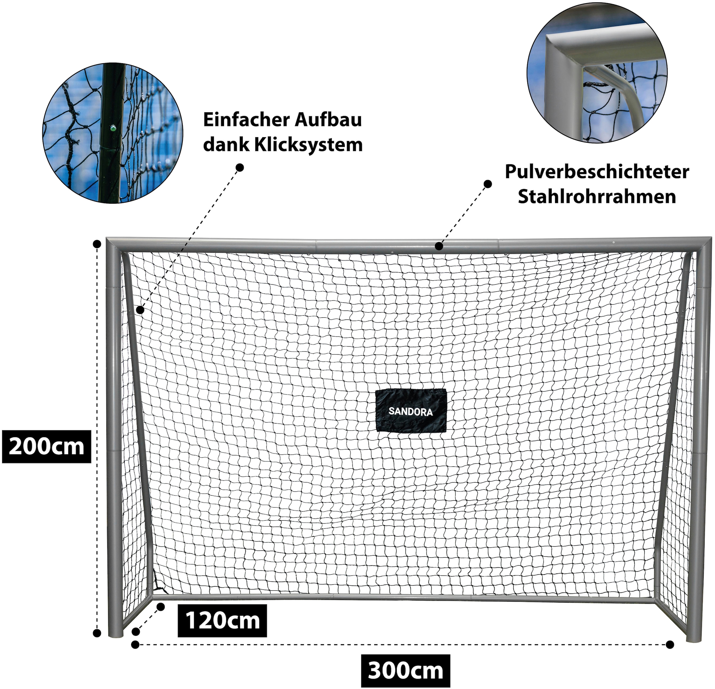 SANDORA Fußballtor »Derby«, Ron-Robert Zieler Edition, 300x200x120cm, grau/schwarz