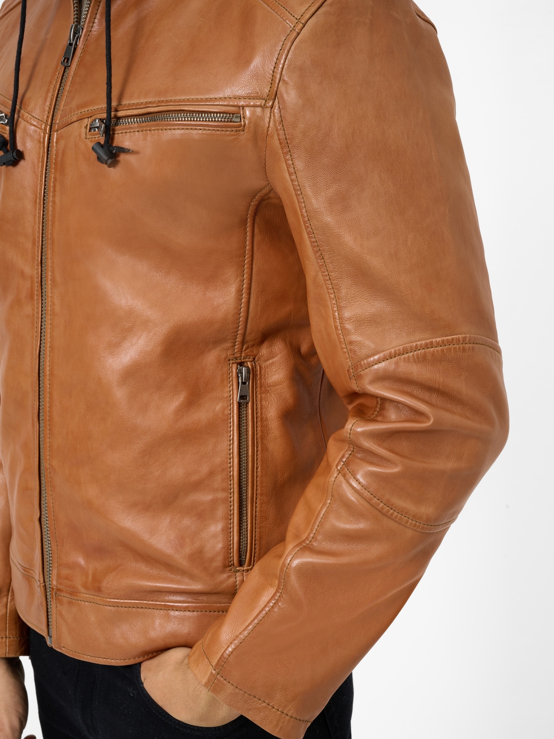 RICANO Lederjacke »Lederjacke Fabio« Abnehmbare Kapuze Handgefertigt aus echtem Leder