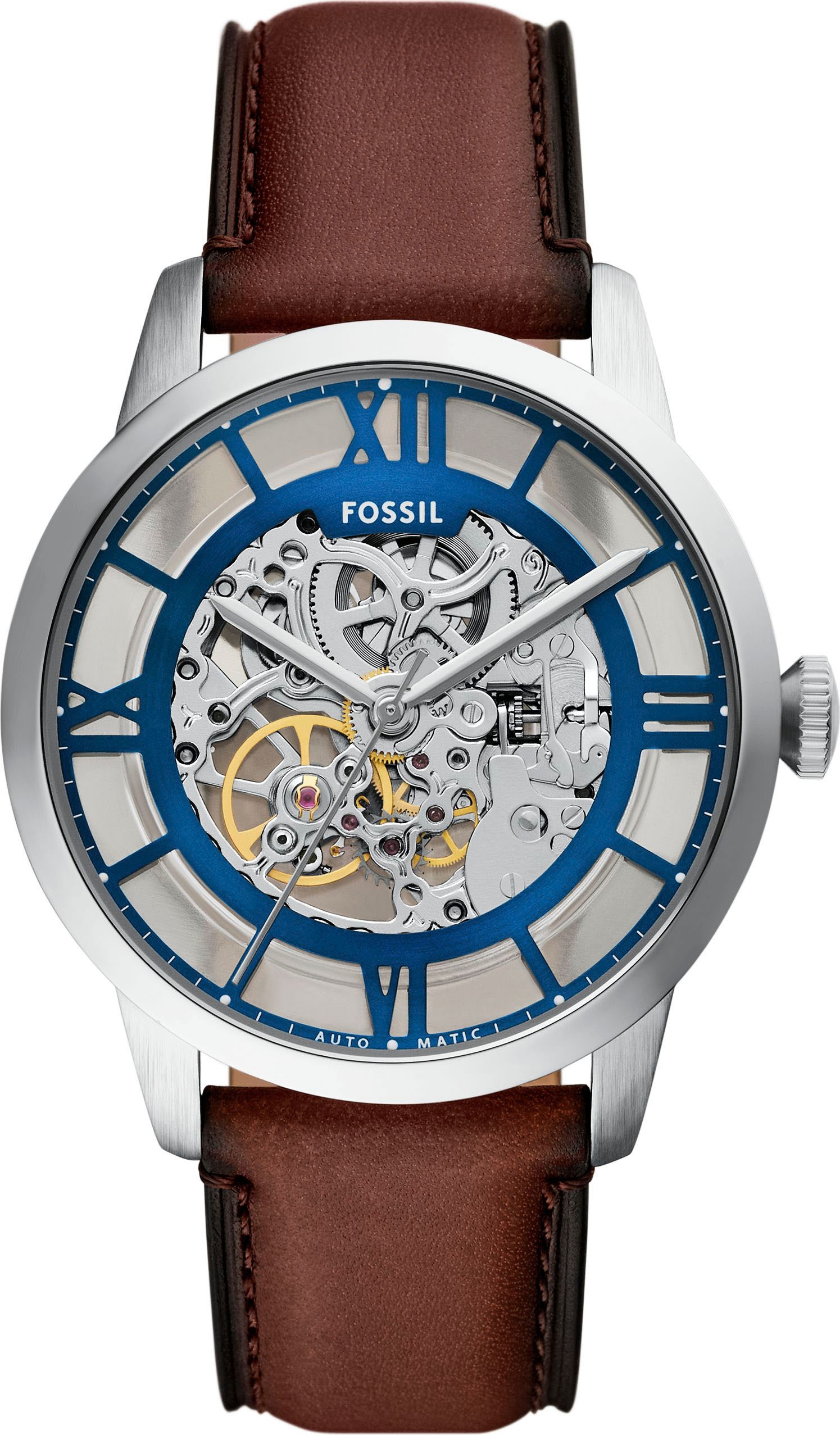 Fossil Automatikuhr »TOWNSMAN Automatic«, Armbanduhr, Herrenuhr, Mechanische Uhr, Lederarmband, analog