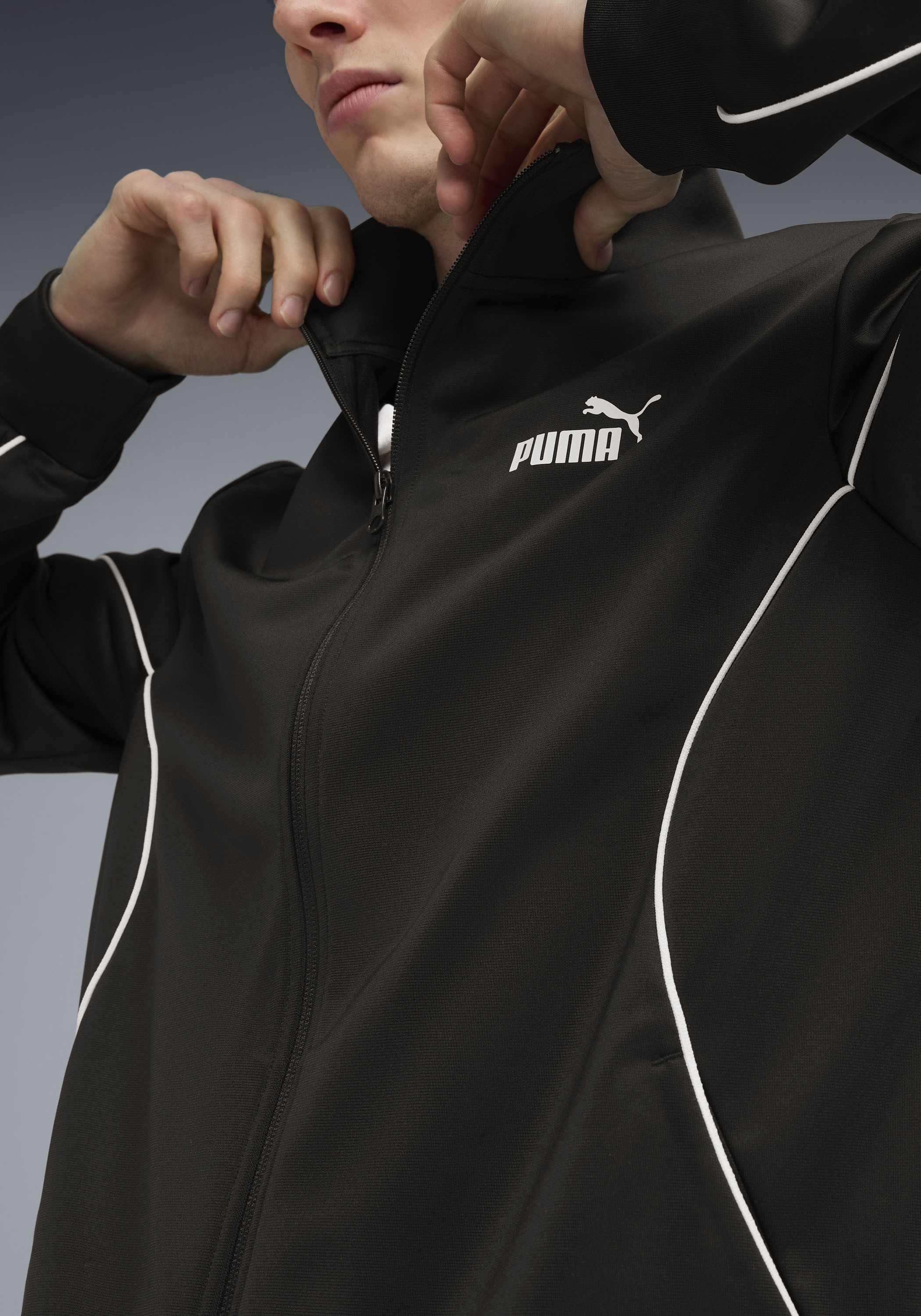 PUMA Trainingsanzug »POLY PIPING SUIT« 2 tlg. für Erwachsene, Regular Fit, ohne Kapuze, sportlicher Stil