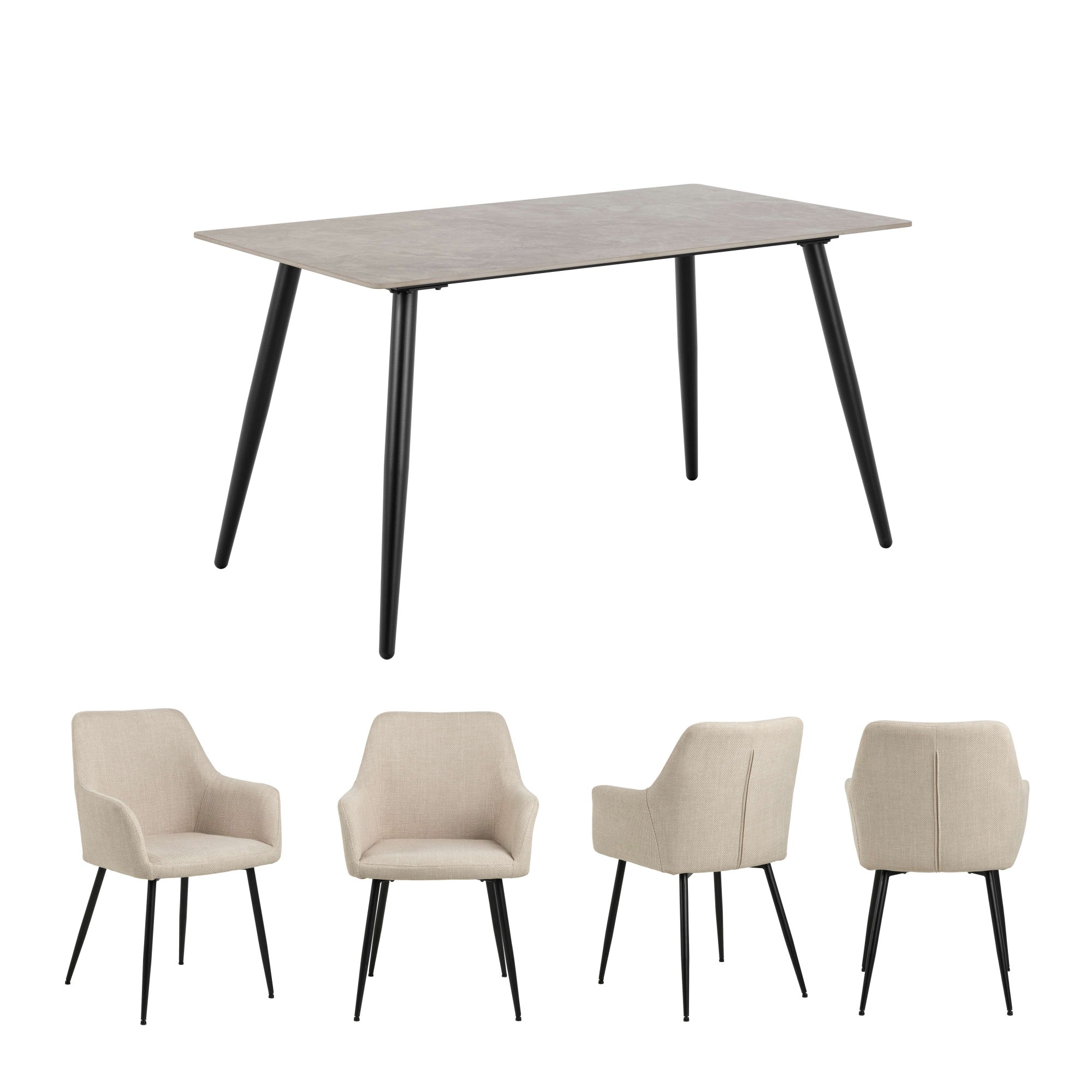 ACTONA GROUP Esszimmer-Set »Essgruppe, Speisetisch mit Stühlen«, (Komplett-Set, 5 St., 1x Tisch + 4x Stühle), Rechteckig Esstisch + 4x Stühle, grau keramik, beige,140x80x75cm