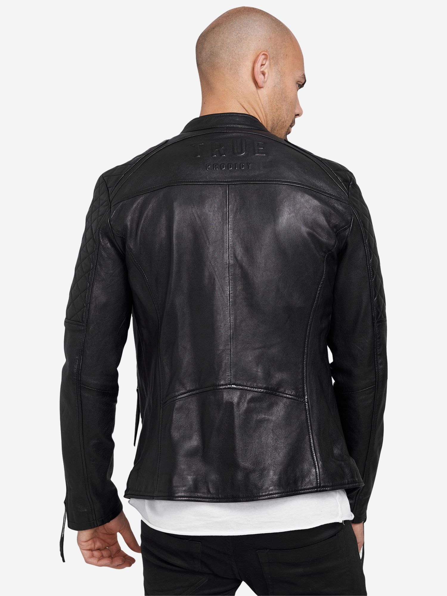 trueprodigy Lederjacke »Franky Abgesteppte Details an der Schulter und Logo Applikation« ohne Kapuze