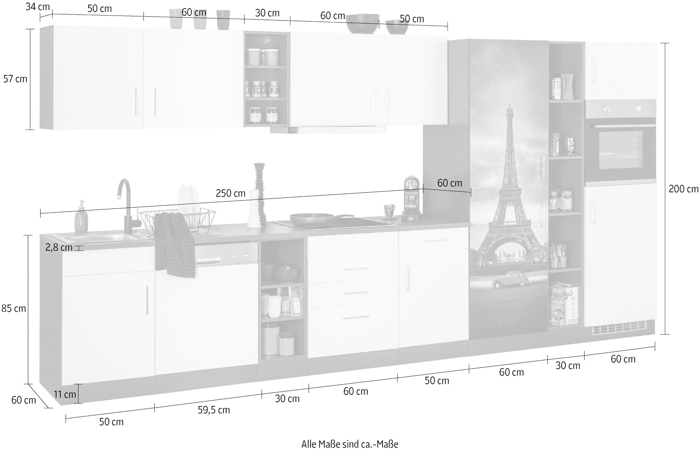 KOCHSTATION Küchenzeile »KS-Paris«, mit E-Geräten, Breite 400 cm