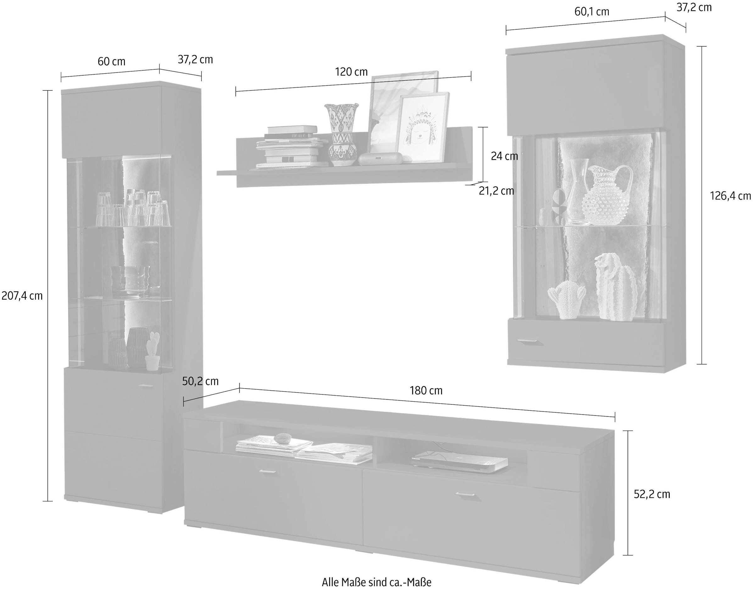 set one by Musterring Wohnwand »TACOMA«, (Set, 4 St.), Typ 04, mit Hängevitrine