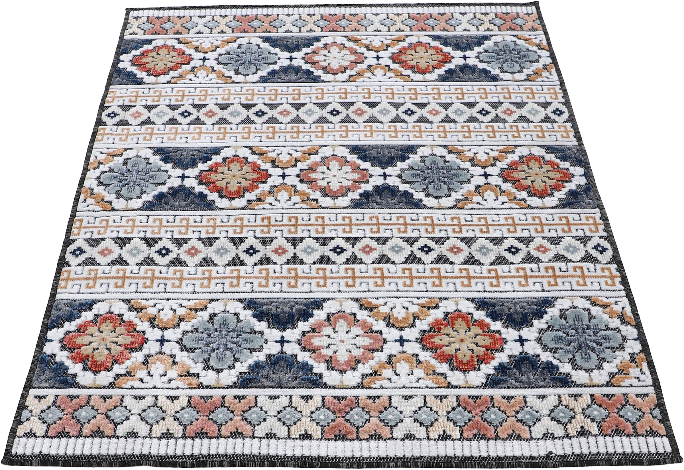 carpetfine Teppich »Deja 103«, rechteckig, robustes Flachgewebe, Motiv- Floral  Palmenblätter, Hoch-Tief Effekt online kaufen