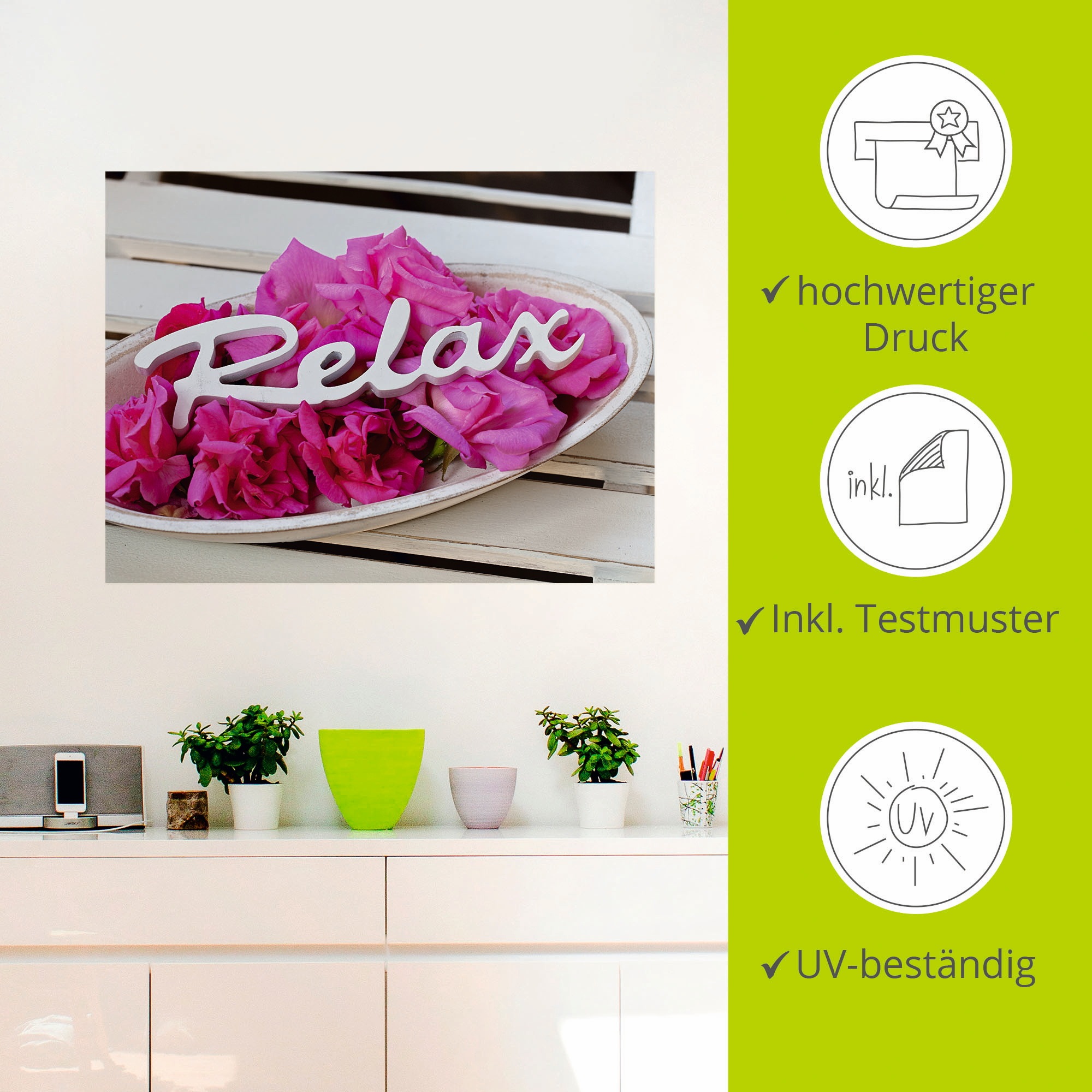 Artland Wandbild »Relax«, Sprüche & Texte, (1 St.), als Alubild, Outdoorbild, Leinwandbild, Wandaufkleber, versch. Größen