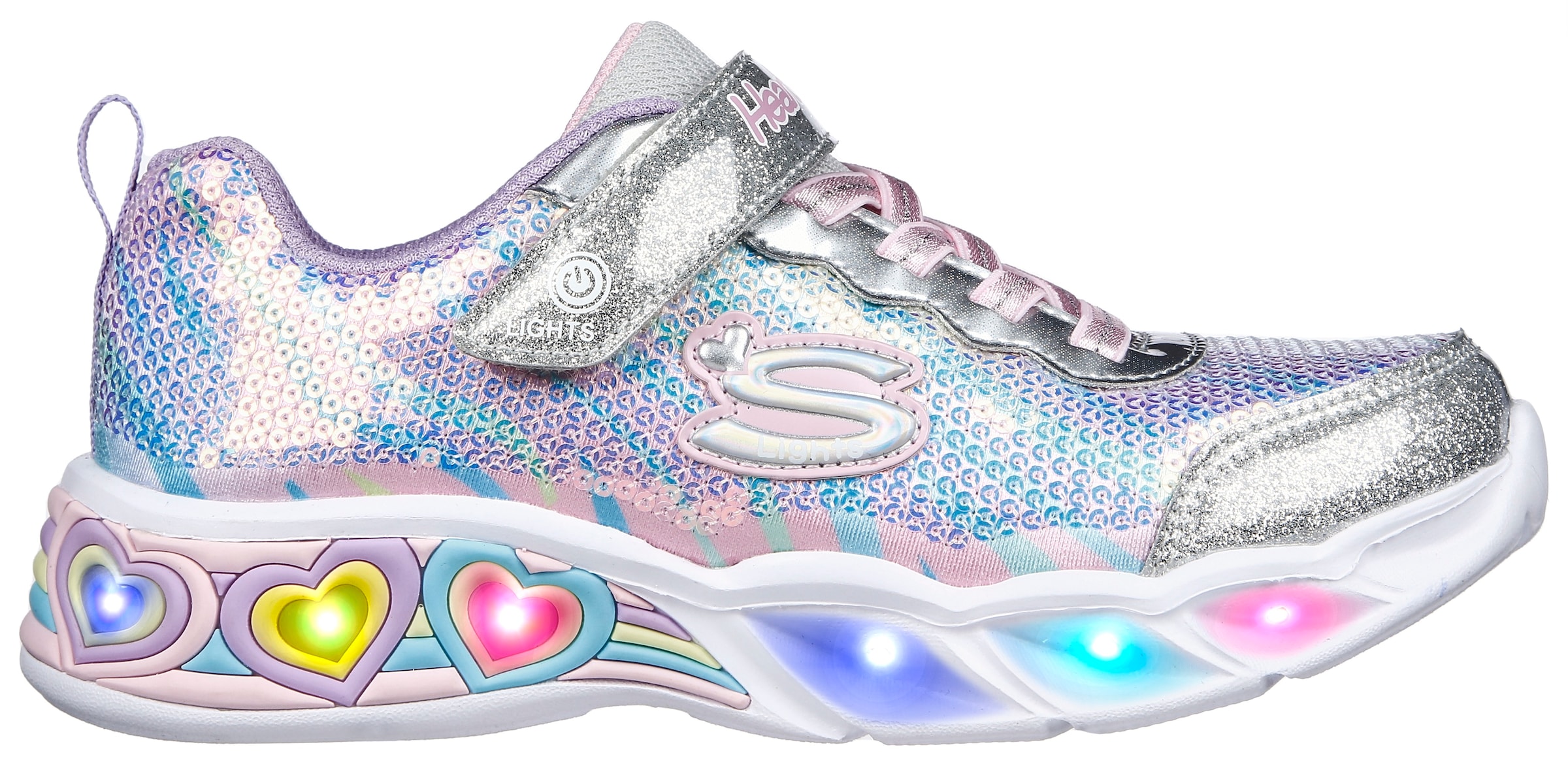 Skechers Kids Sneaker »SWEETHEART LIGHTS«, Klettschuh, Freizeitschuh, Blinkschuh mit schimmerndem Metallic Look