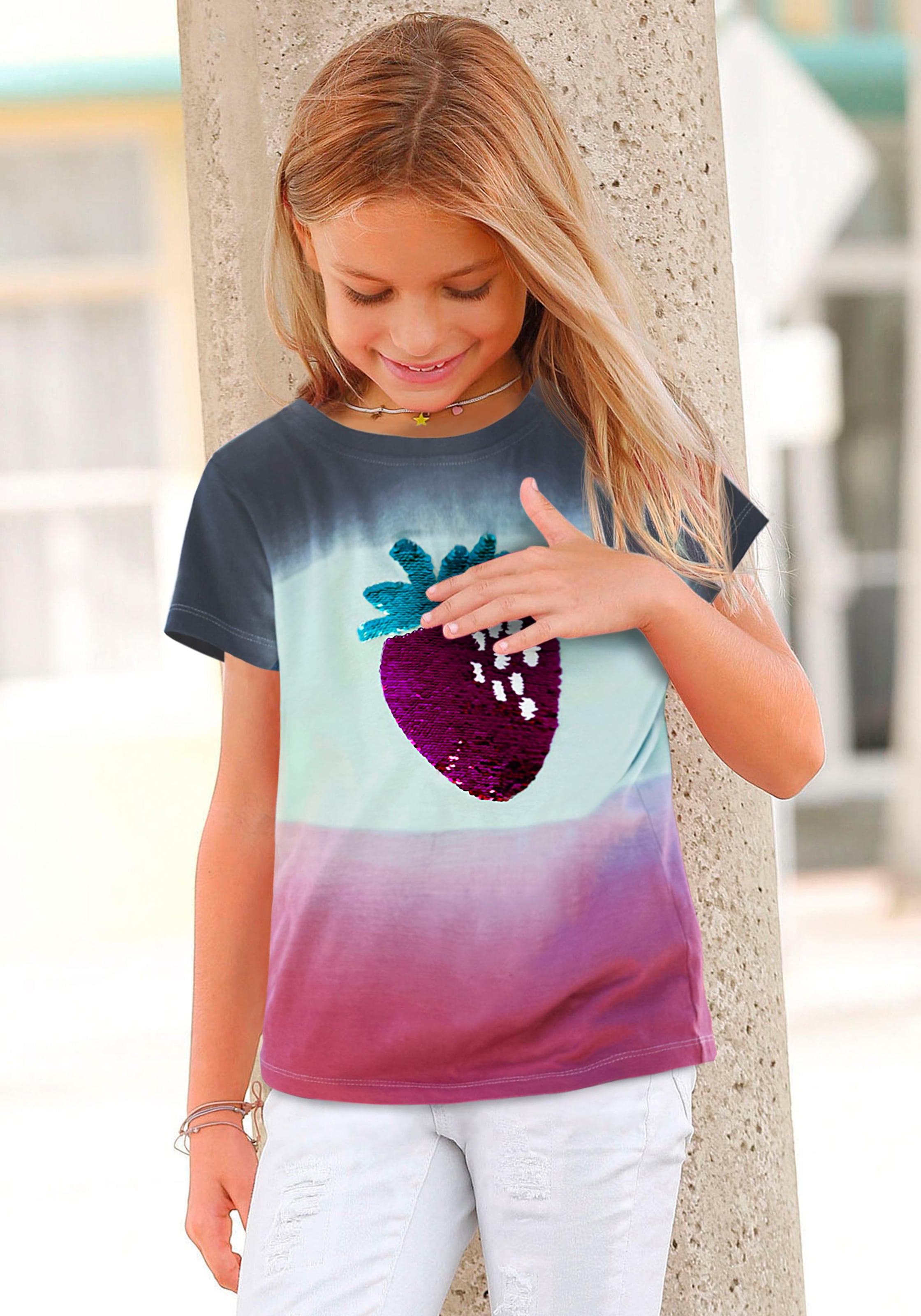 KIDSWORLD T-Shirt, mit ♕ & Farbverlauf bei Wendepailletten