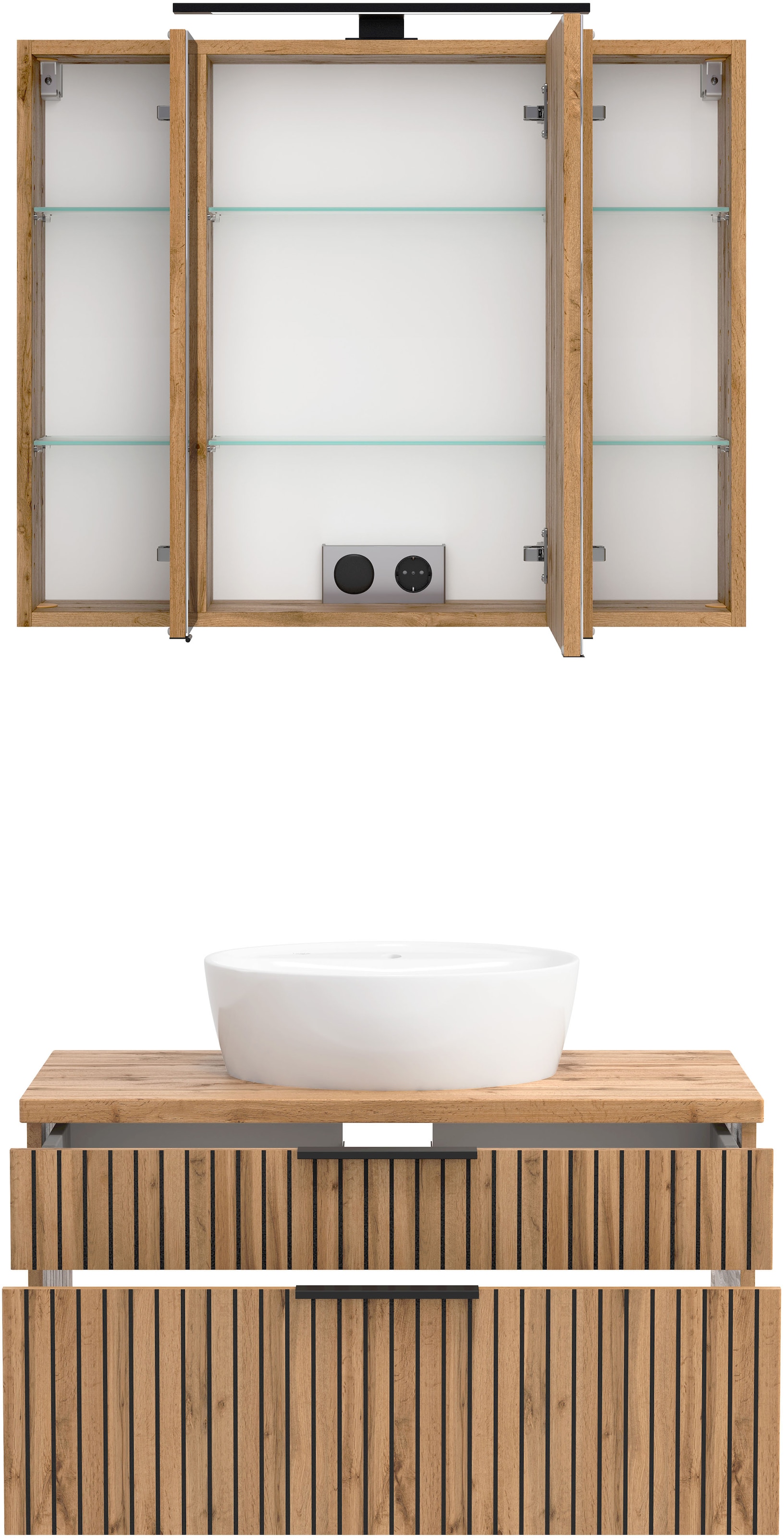 welltime Badmöbel-Set »Welltime, Carlton Waschtisch-Set, 80 oder 120 cm, gestreift«, (2 St.)