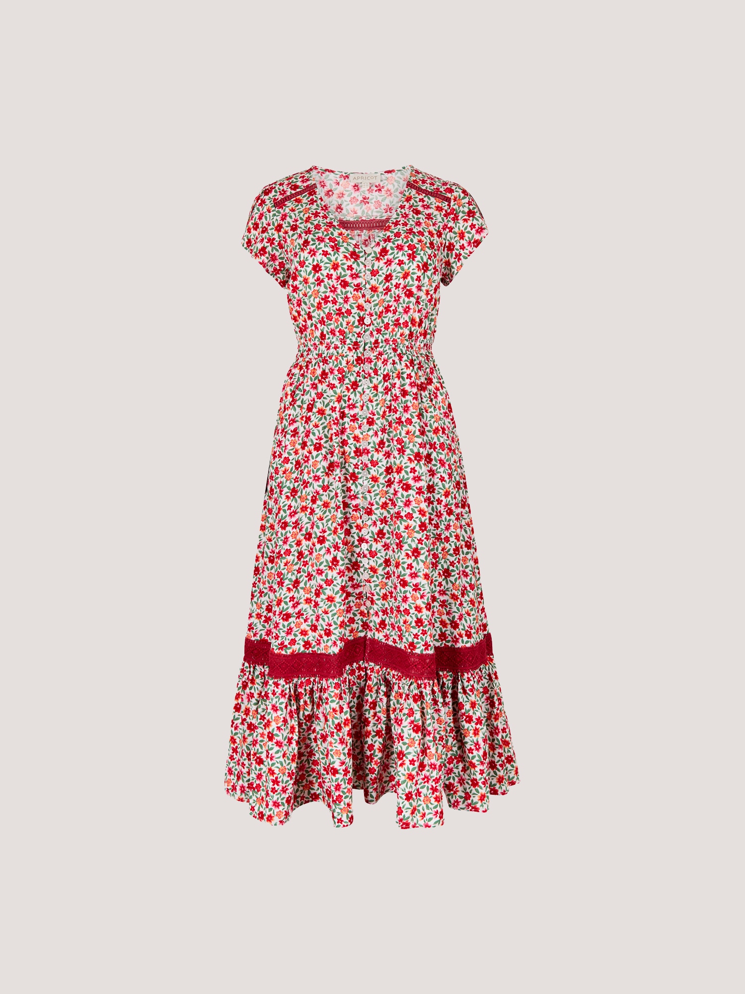 Apricot Druckkleid »Ditsy Floral Button Down Midikleid« mit Volant und Spitze