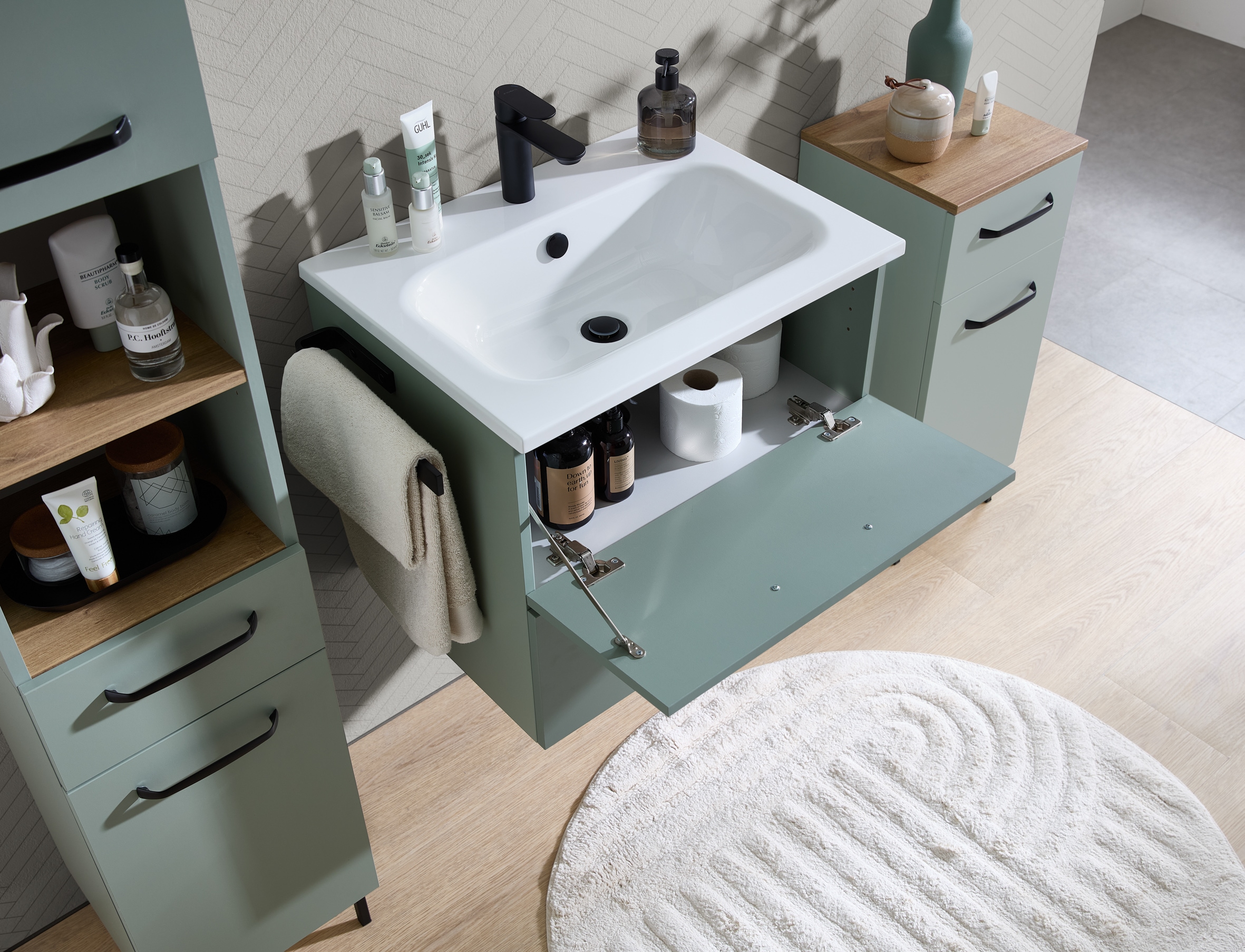 Saphir Badmöbel-Set »Quickset 500,Waschtischunterschrank mit Waschtisch und Spiegelschrank« 3 Stk. tlg.