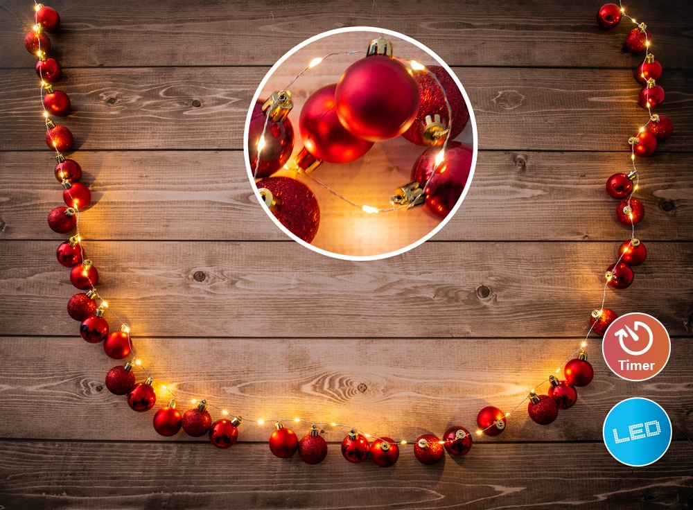 näve Lichterkette »LED-Outdoor-Weihnachtslichterkette, Weihnachtsdeko rot  aussen«, 1 St.-flammig, l: 240cm, Ein-/Ausschalter, incl. Timer (6h an und  18h aus),Farbe: rot bequem kaufen