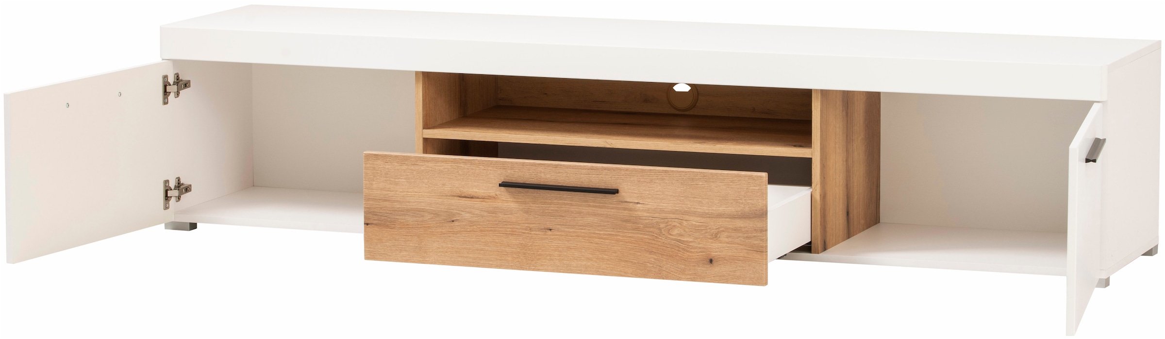 Home affaire Lowboard »Salerno, moderner Unterschrank, Kommode in Weiß mit Eiche Evoke Dekor« Metallgriffe, ausreichend Stauraum, vielseitig einsetzbar, 205cm breit