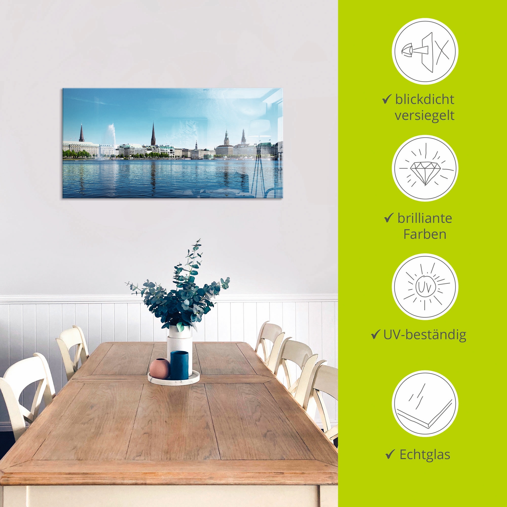 Artland Glasbild »Hamburg Alsterpanorama« Deutschland 1 Stk. tlg. in verschiedenen Größen