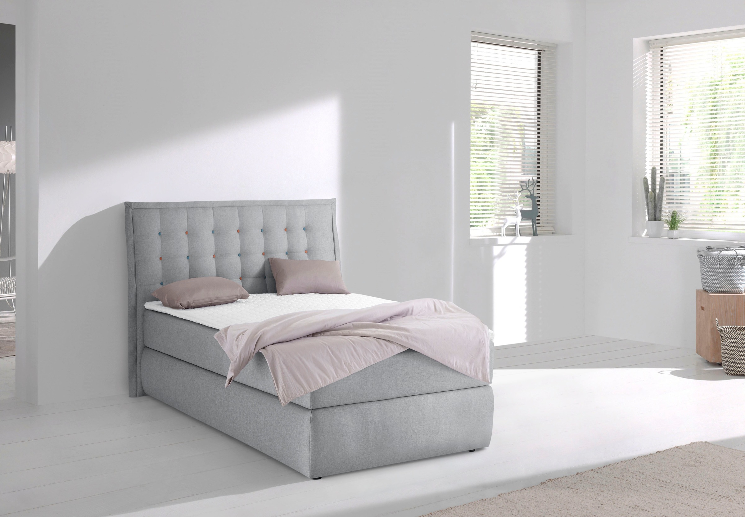 INOSIGN Boxspringbett »Sagres«, Kopfteil mit 2farbiger Flatterbiese und zweifarbigen Knöpfen