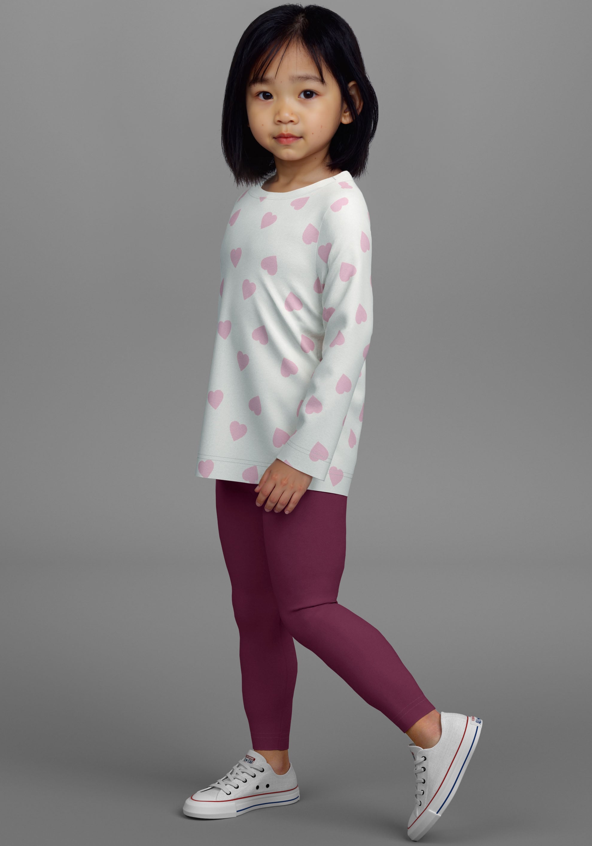 KIDSWORLD Langarmshirt »2er Pack 1x Herzen + 1x Unifarben Shirts« 2 Stk. 2er Pack Shirts mit Herzen
