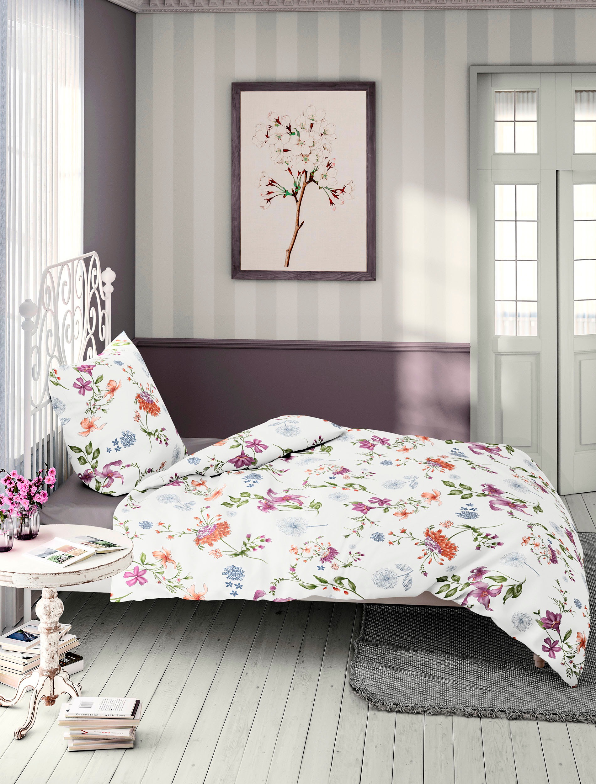 BIERBAUM Bettwäsche »3675«, Biber, 100 % Baumwolle, pflegeleicht, kuschelig warm, floral