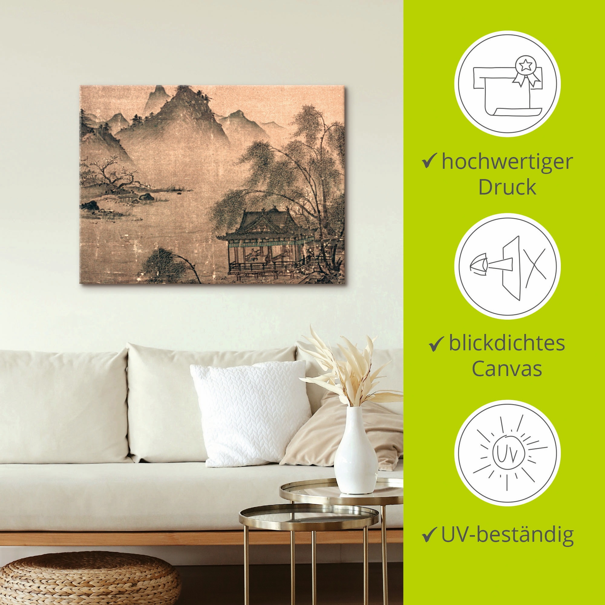 Artland Leinwandbild »Balustrade an der Wasserseite« Asien 1 Stk. tlg. auf Holzrahmen gespannt