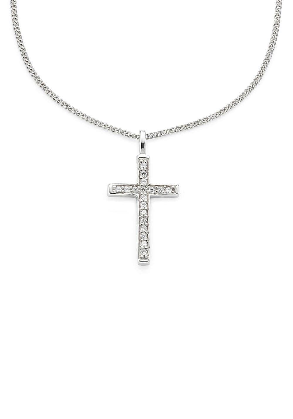 Bruno Banani Kette mit Anhänger »Schmuck Geschenk Silber 925 Halsschmuck Halskette Panzerkette Kreuz«, mit Zirkonia (synth.)