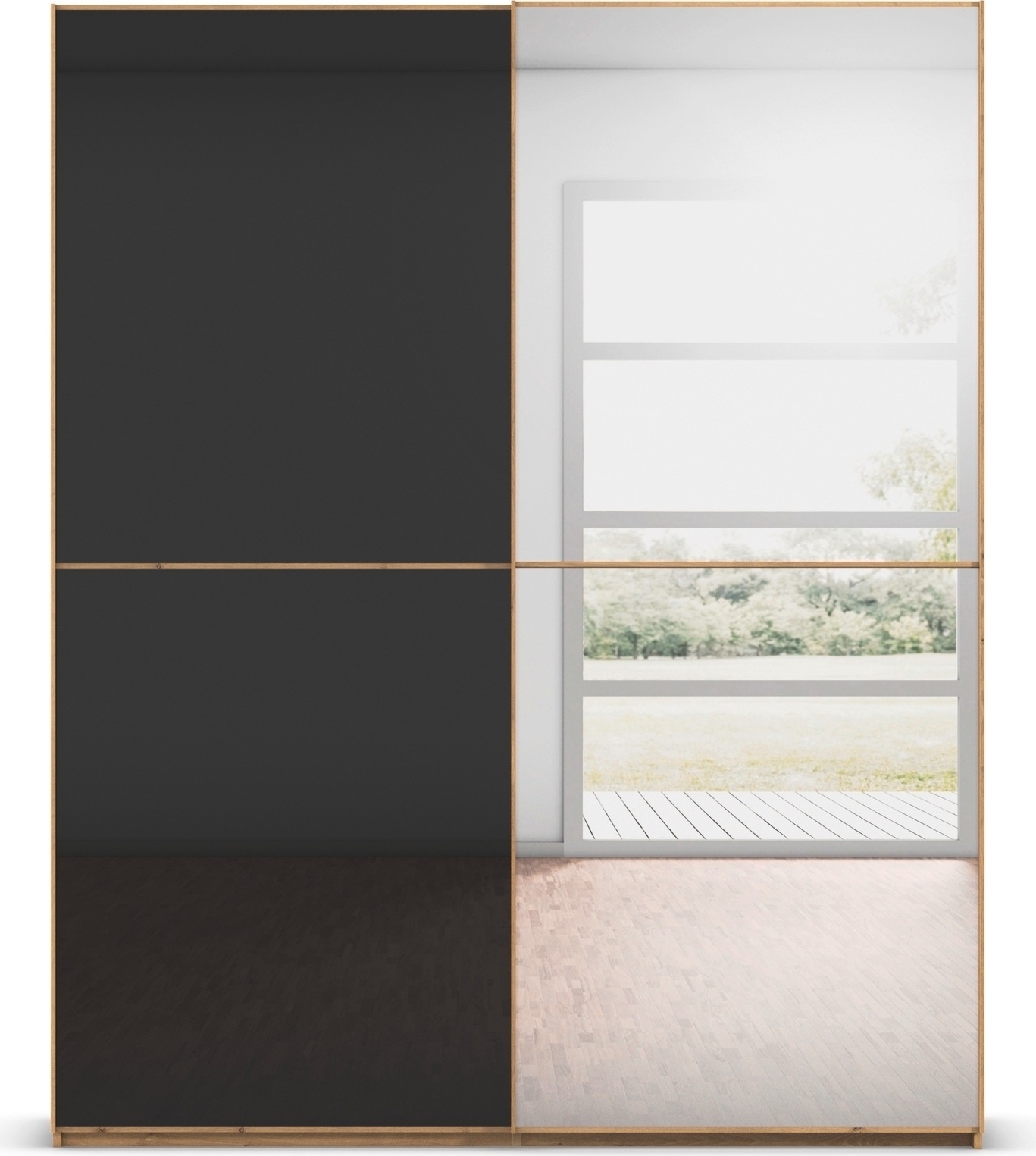 rauch Schwebetürenschrank »Kleiderschrank Schrank Garderobe Schlafzimmerschrank SCALE-DUO« edle zweigeteilte Türen Spiegel/Glas-Mix 3 Zierleisten MADE IN GERMANY