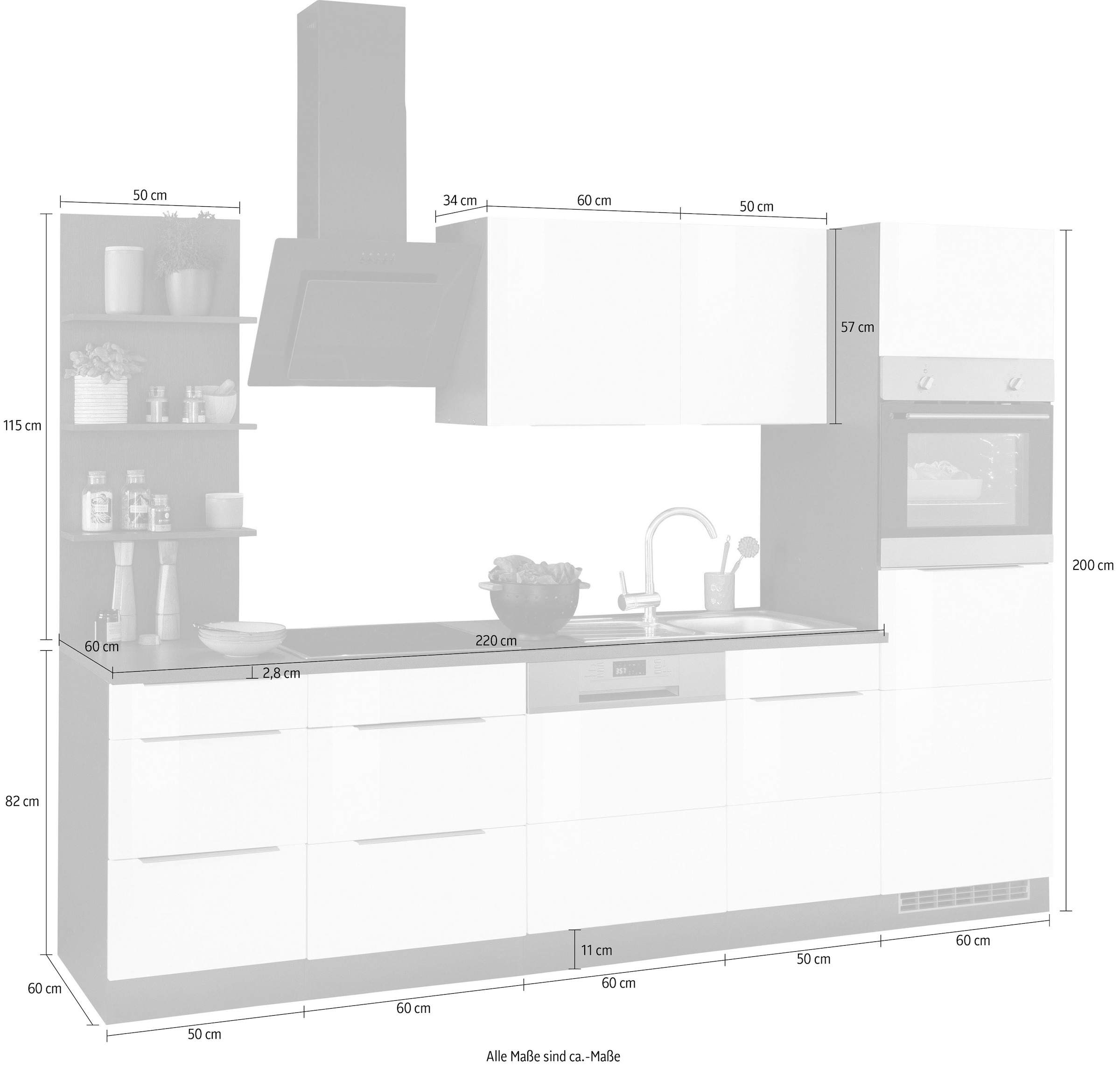 HELD MÖBEL Küchenzeile »Brindisi«, Breite mit 280 auf cm Rechnung kaufen E-Geräten