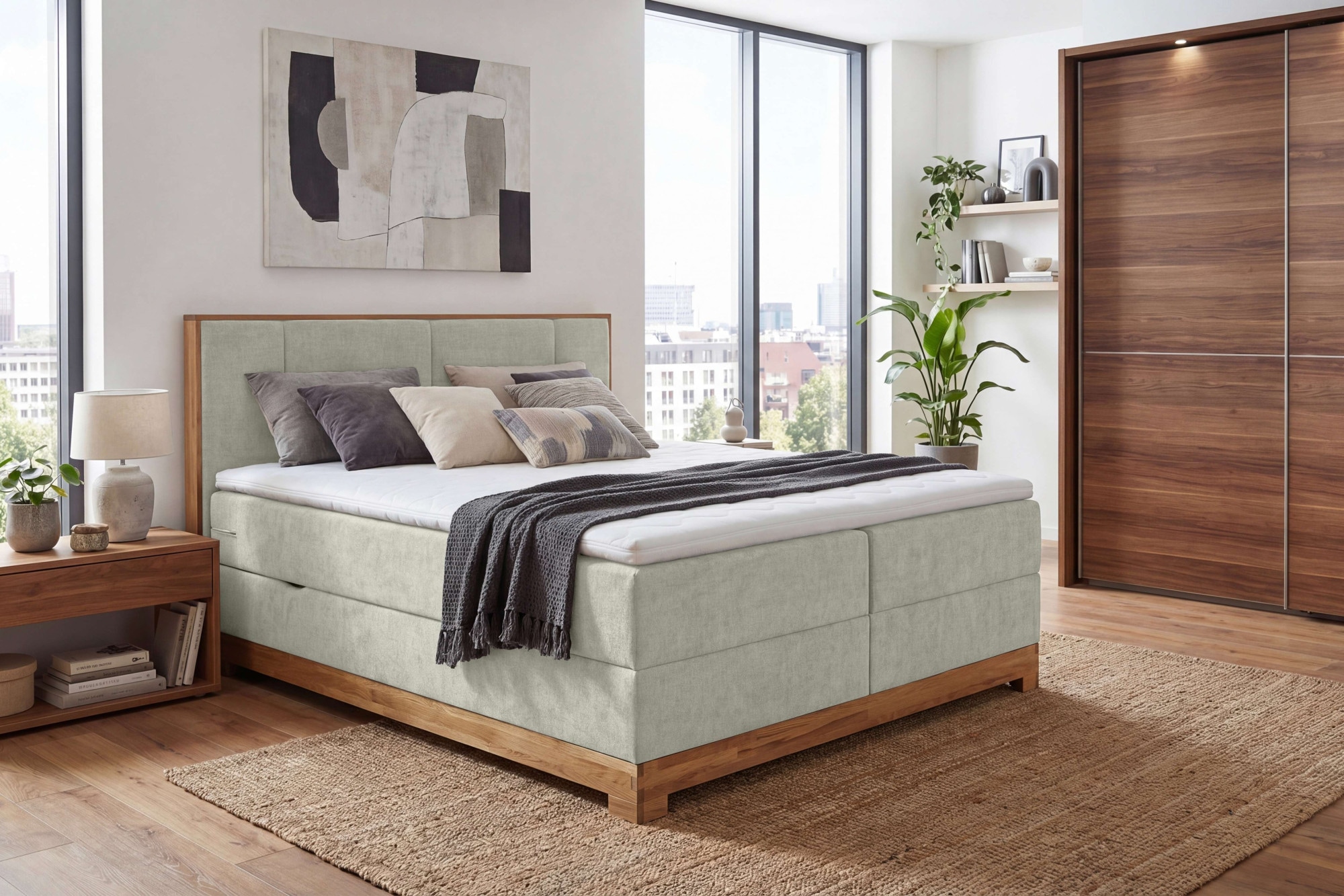 OTTO home Boxbett »Fennor, Doppelbett, Polsterbett, Federkernbett, Komforbett, 160/180 cm« Boxbett: 5-Z-Taschenfederkern im Unterbau, Härtegrad 3, inkl. Topper