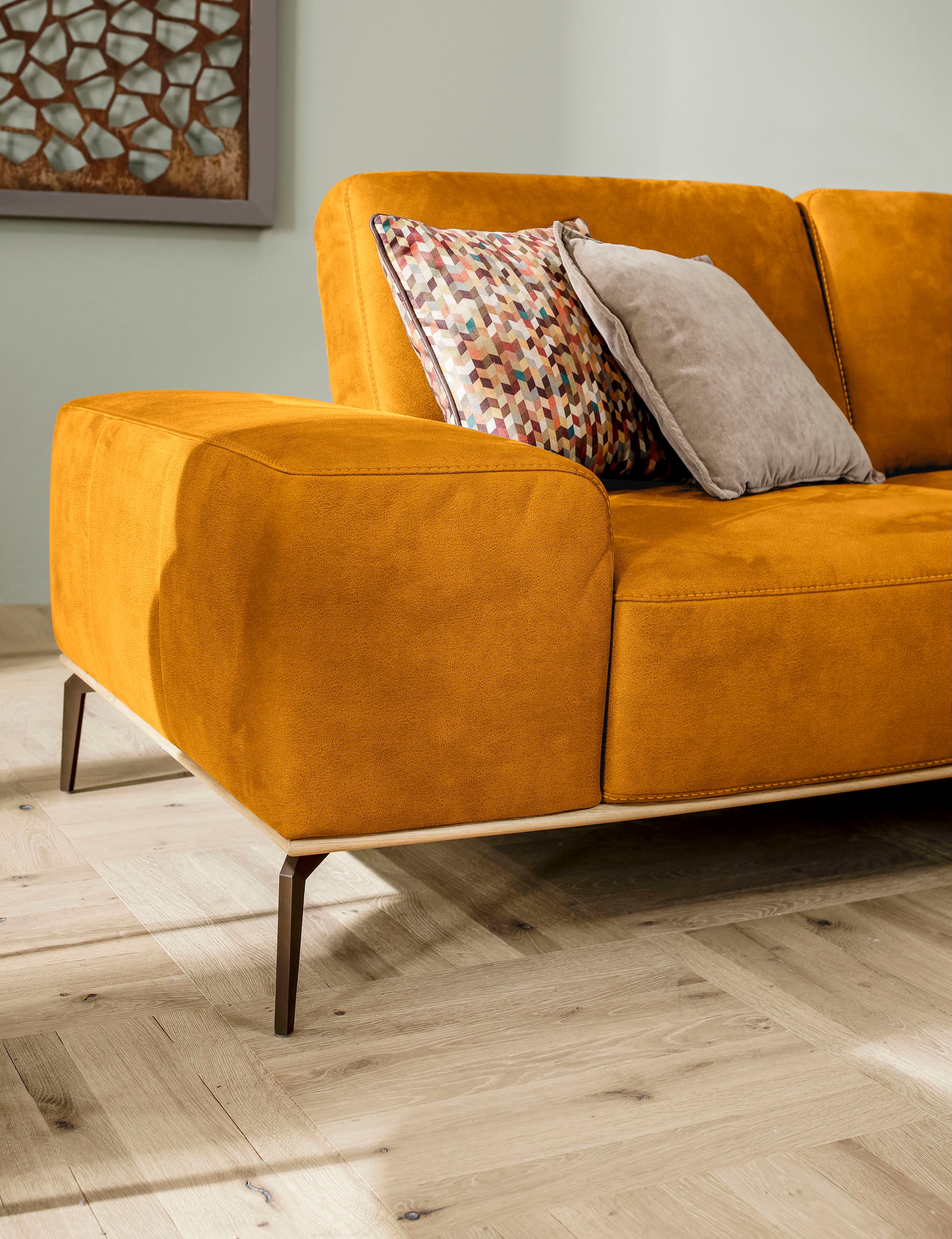 W.SCHILLIG Ecksofa »run, Designsofa mit tollem Sitzkomfort, L-Form« mit Holzsockel, Füße in Bronze pulverbeschichtet, Breite 299 cm