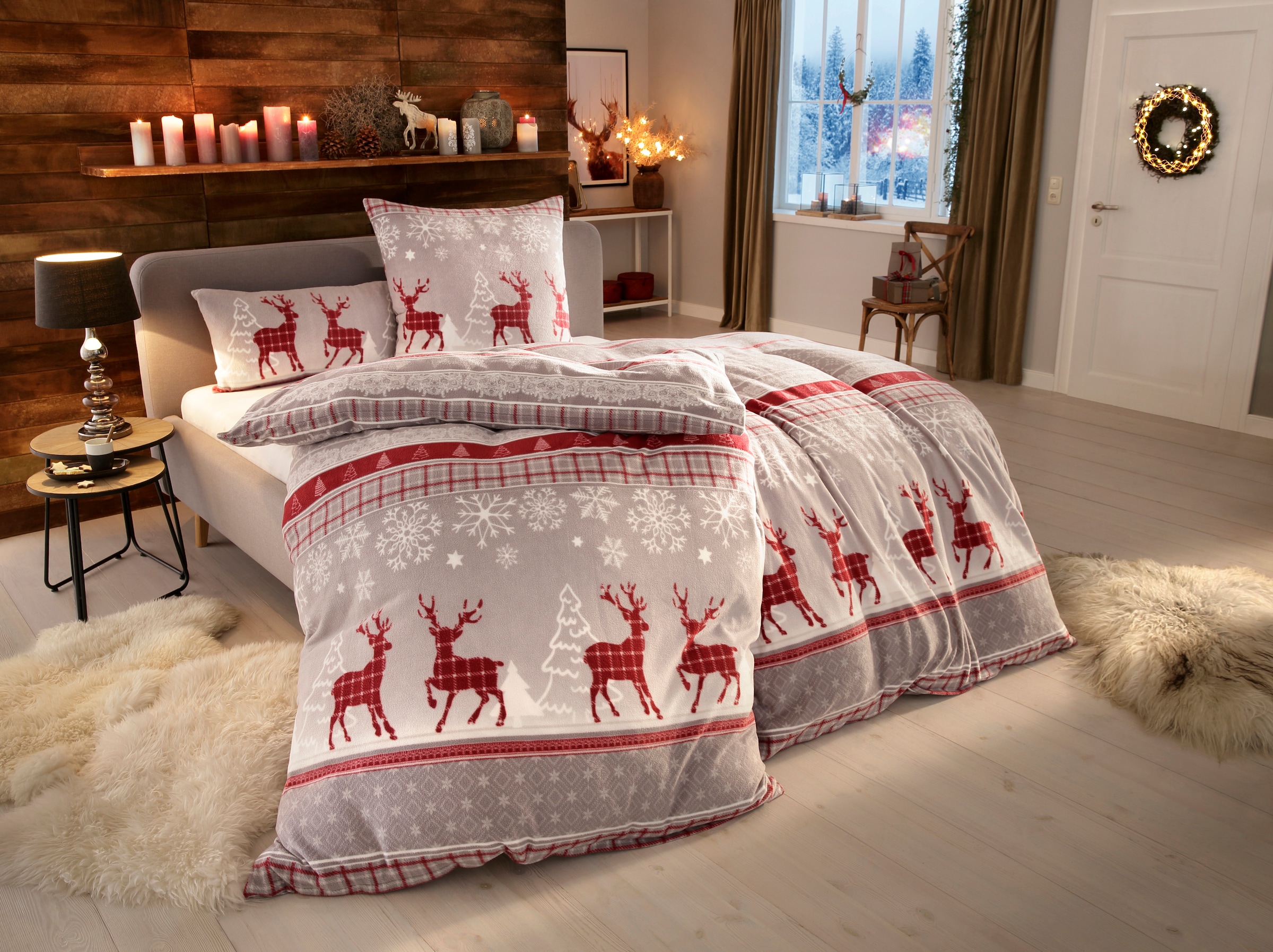 my home Bettwäsche »Chrissy in Gr. 135x200 oder 155x220 cm, ideal für  Weihnachten«, (2 tlg.), Fleece kuschelig warm im Winter,  Weihnachtsbettwäsche, Winter online kaufen