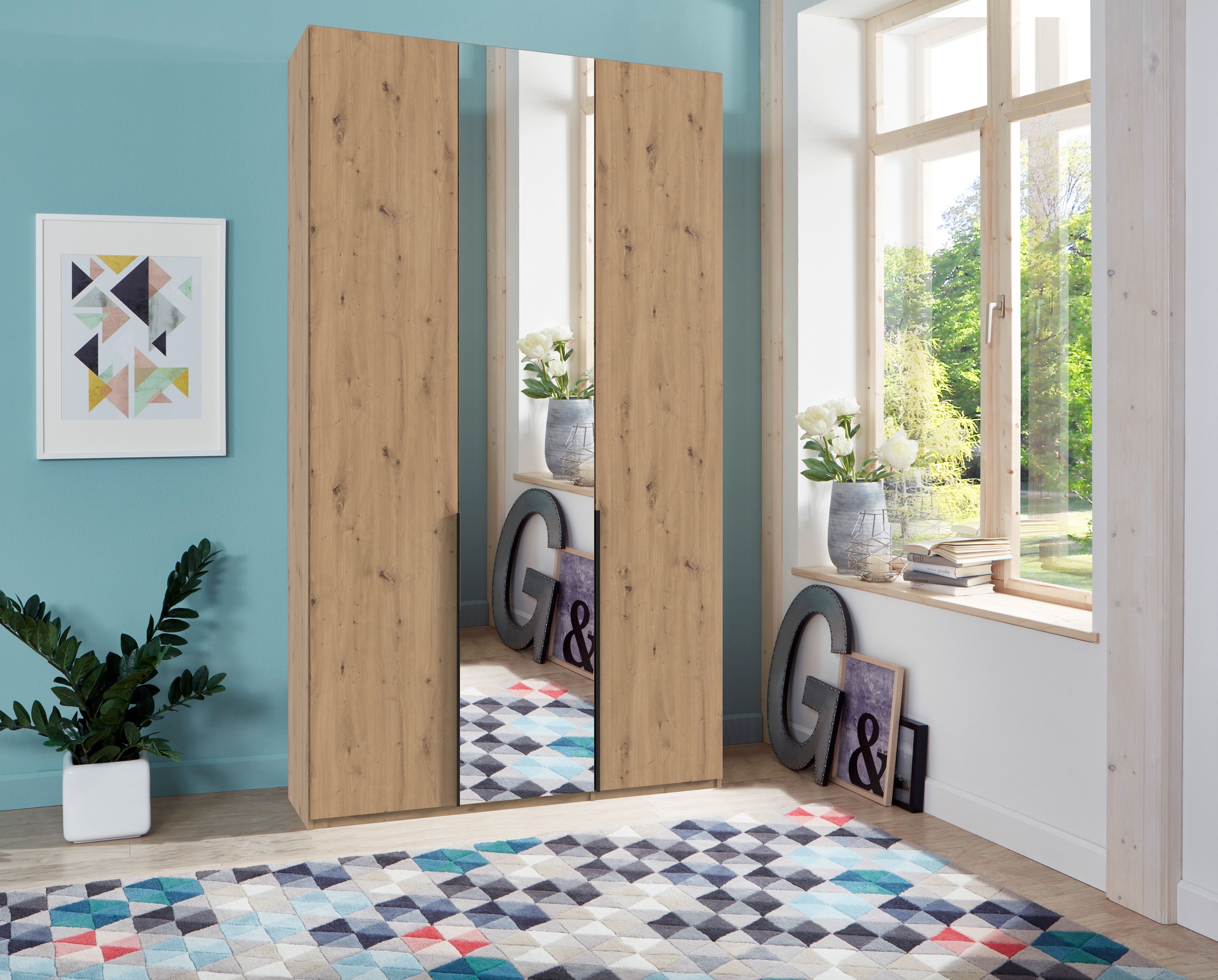 Wimex Kleiderschrank »Mugano,in 8 Breiten,3 Höhen,2 Tiefen, viele Farben, Made in Germany«, (in Basic oder Premium Ausstattung mit 2 weiteren Einlegeböden), mit langen oder kurzen Griffen aus Metall, mit oder ohne Spiegel