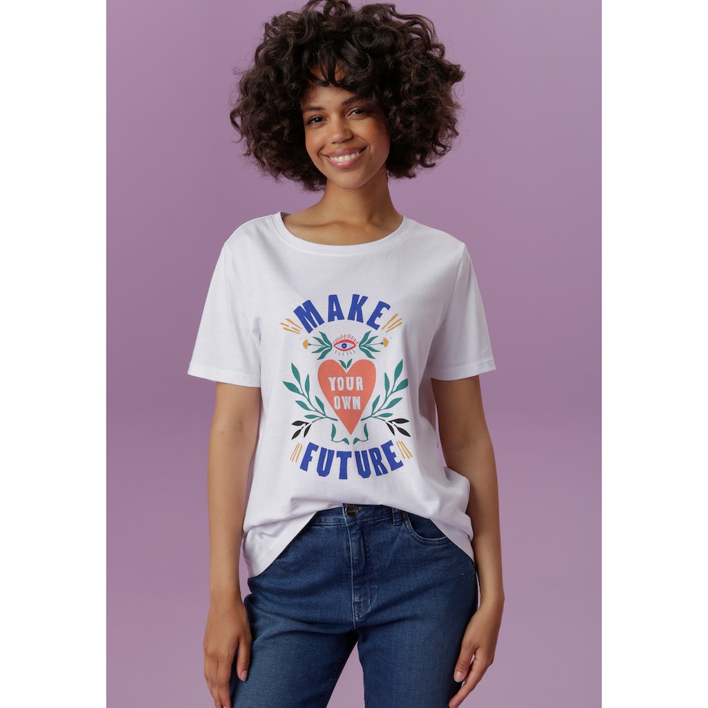 Aniston CASUAL T-Shirt mit ausdrucksstarkem Frontprint und Statement-Schriftzug