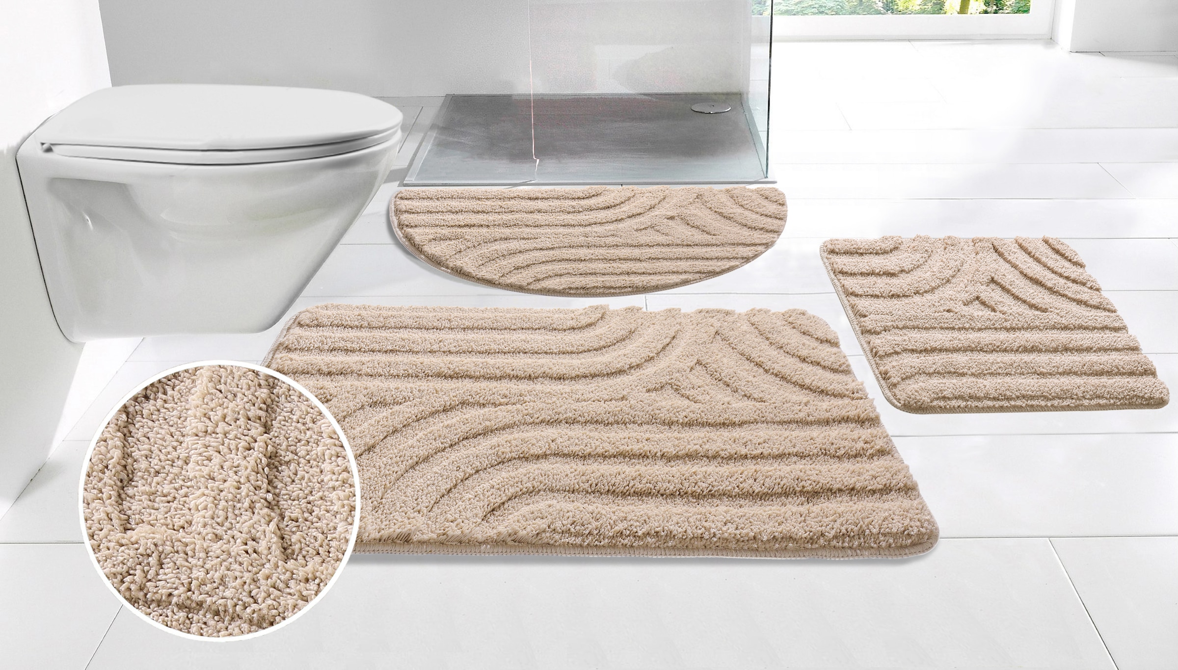 my home Badematte »Sanremo Scandi, Badvorleger, Badezimmer Teppich, Duschvorleger« Höhe 20 mm rutschhemmend beschichtet strapazierfähig Badteppich, Uni Farben, Hoch-Tief-Effekt, modernes Muster, Boho