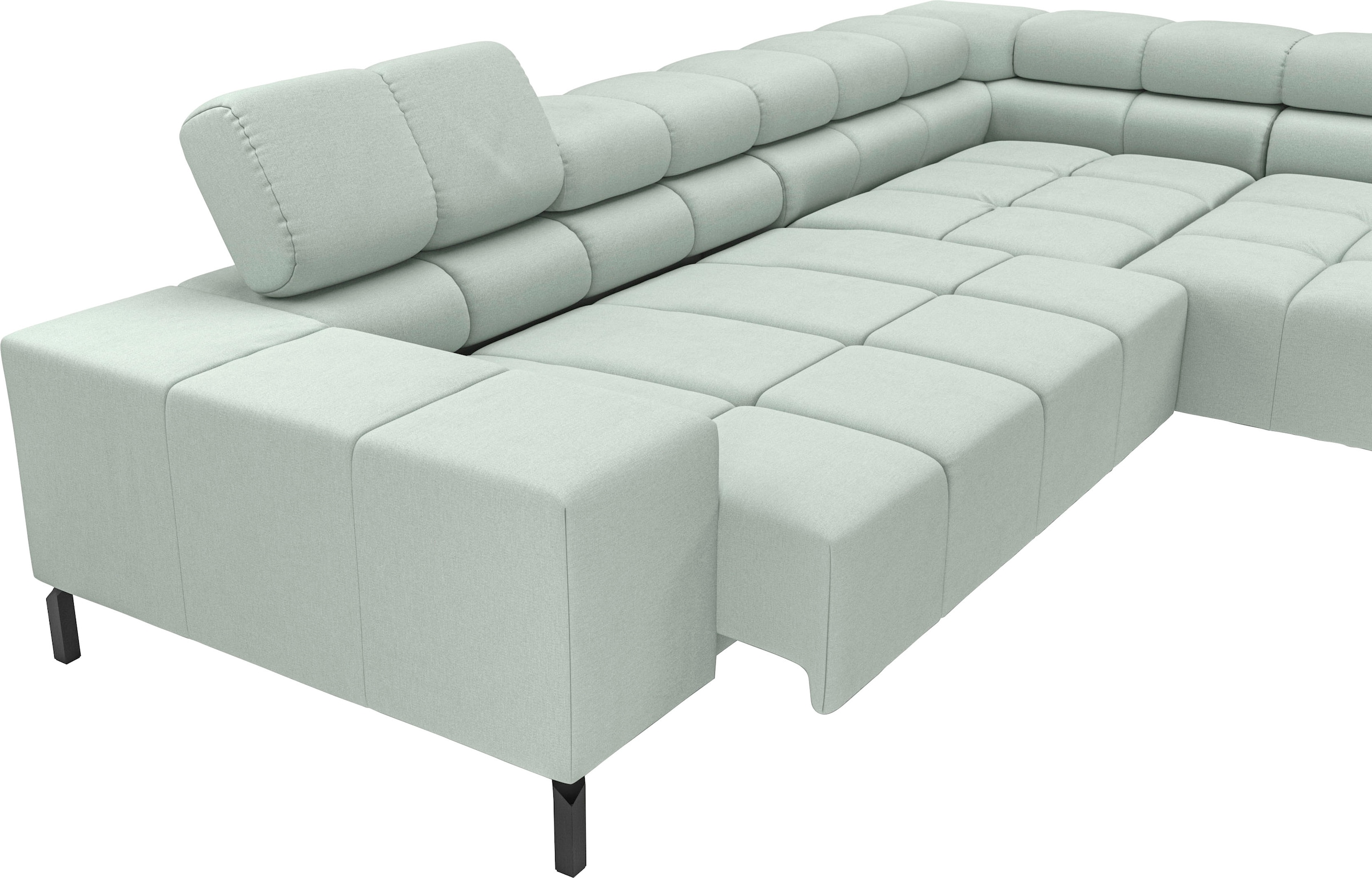 INOSIGN Ecksofa »Ancona New, wahlweise motorische Sitztiefenverstellung, auch Cord«, feine Steppung, mit Kopfteilverstellung, 3 Zierkissen, L-Form
