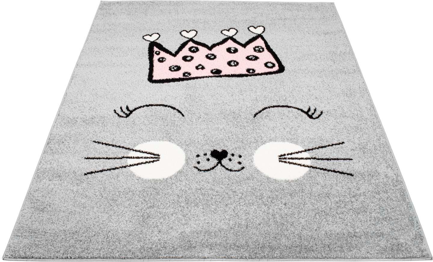 Carpet City Kinderteppich »Bubble Kids 1331«, rechteckig, Spielteppich, Katze, Krone, Weicher Flor, Pflegeleicht, Kinderzimmer