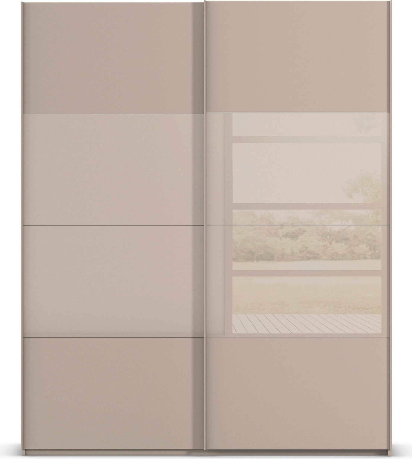 rauch Schwebetürenschrank »Kleiderschrank Schrank Garderobe Schlafzimmerschrank SCALE-FYRA«, edle Türen viergeteilt Glas matt/glänzend viele Farben MADE IN GERMANY