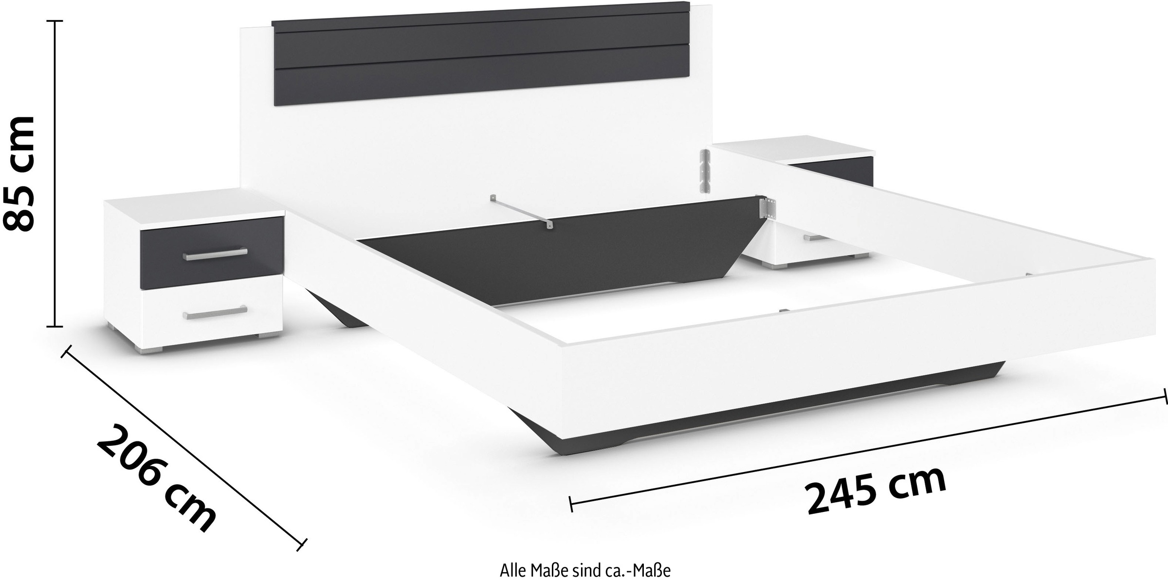 rauch Bettanlage »Doppelbett Futonbett BARCELONA in schwebender Optik«, (Set, 3 tlg.), und Farbabsetzungen mit 2 Nachttischen MADE IN GERMANY