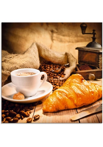 Glasbild »Kaffeetasse mit Croissant«, Getränke, (1 St.)