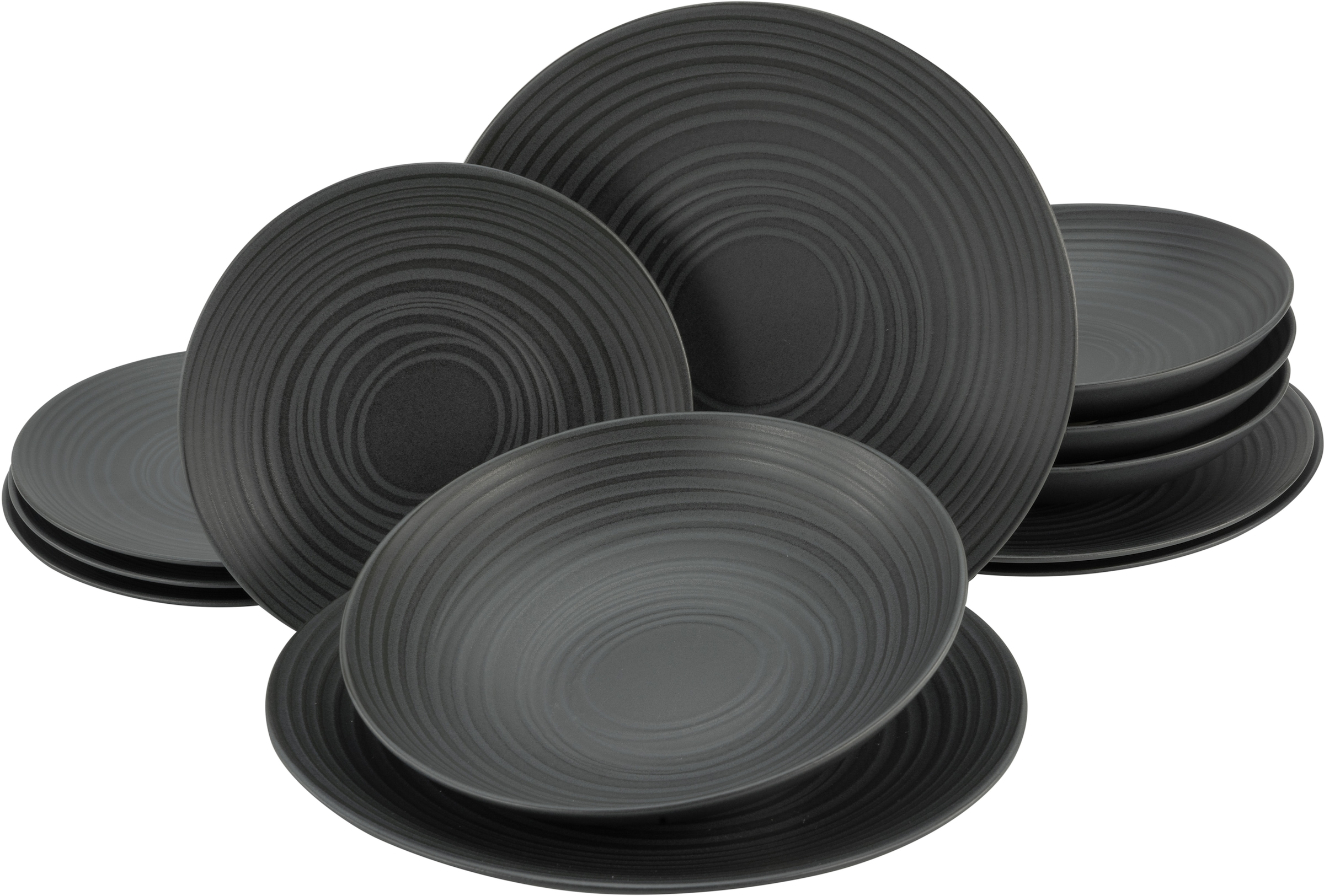 CreaTable Tafelservice »Geschirr-Set Lava Stone«, (Set, 12 tlg., Teller Set für 4 Personen), Service, schwarz, Reliefdekor, Made in Europe, 12 Teile für 4 Personen