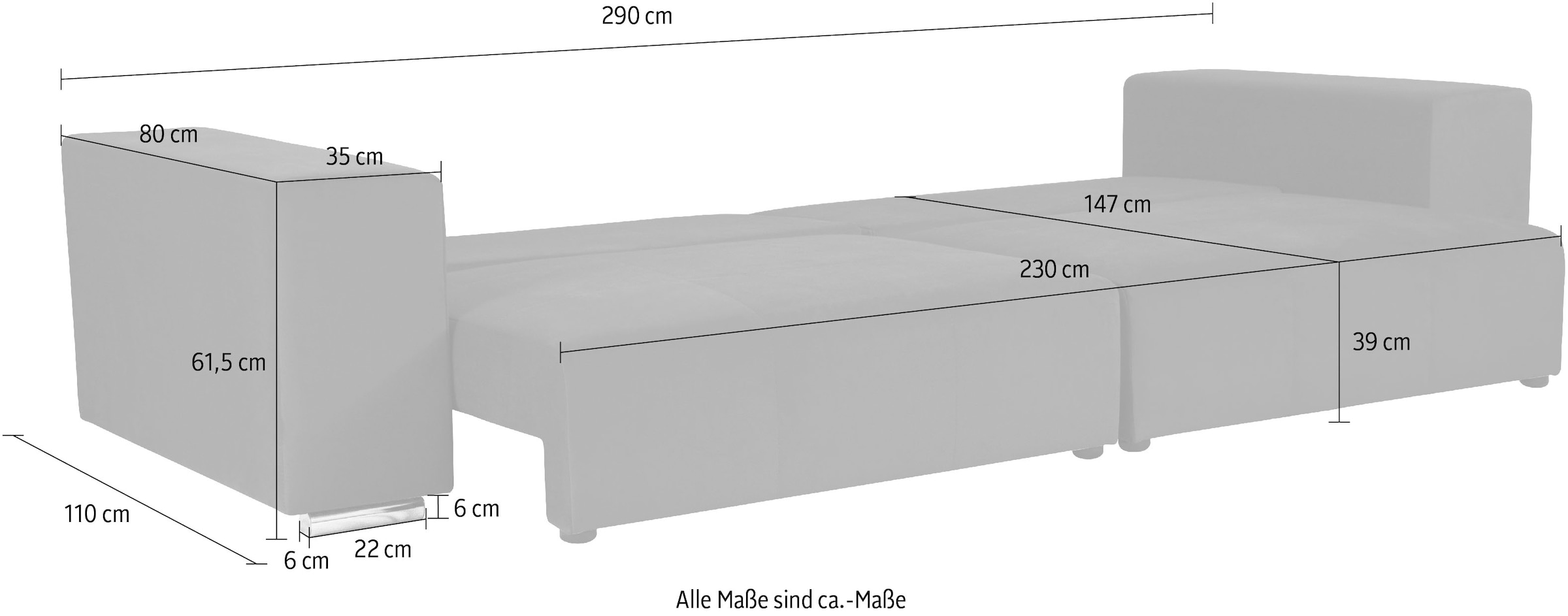 INOSIGN Big-Sofa »Aliya«, incl. Bettfunktion und Bettkasten, Breite 290 cm,incl. Zierkissen