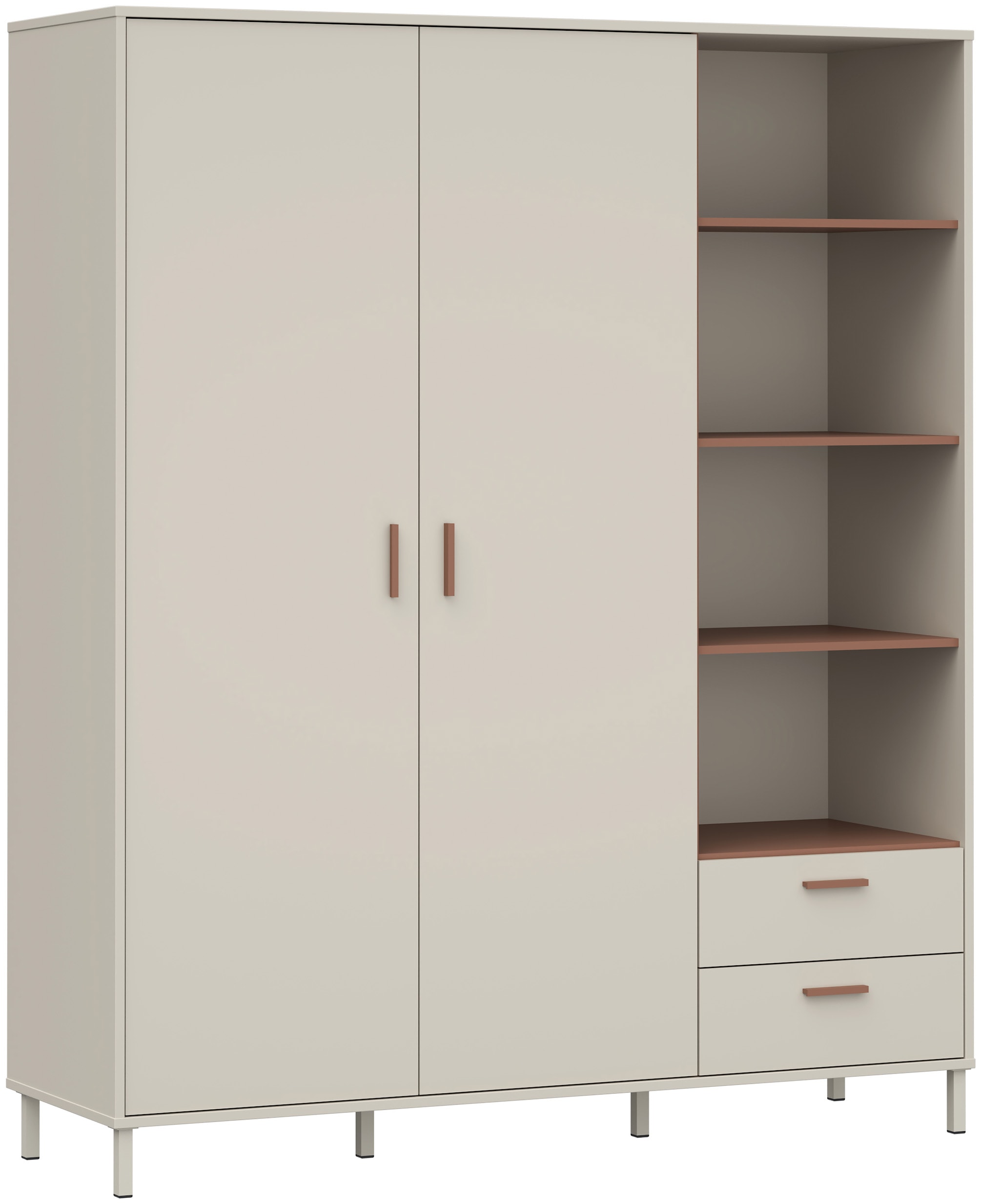 FORTE Drehtürenschrank »Milles« trendiges Dekor, Vollauszug Schubkästen, Metallbeine