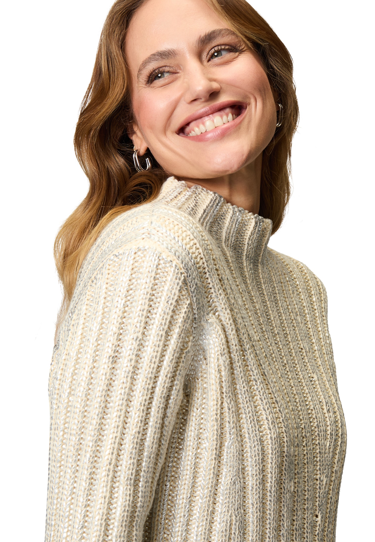 Zero Rundhalspullover »Pullover mit Silberglanz Effekt«
