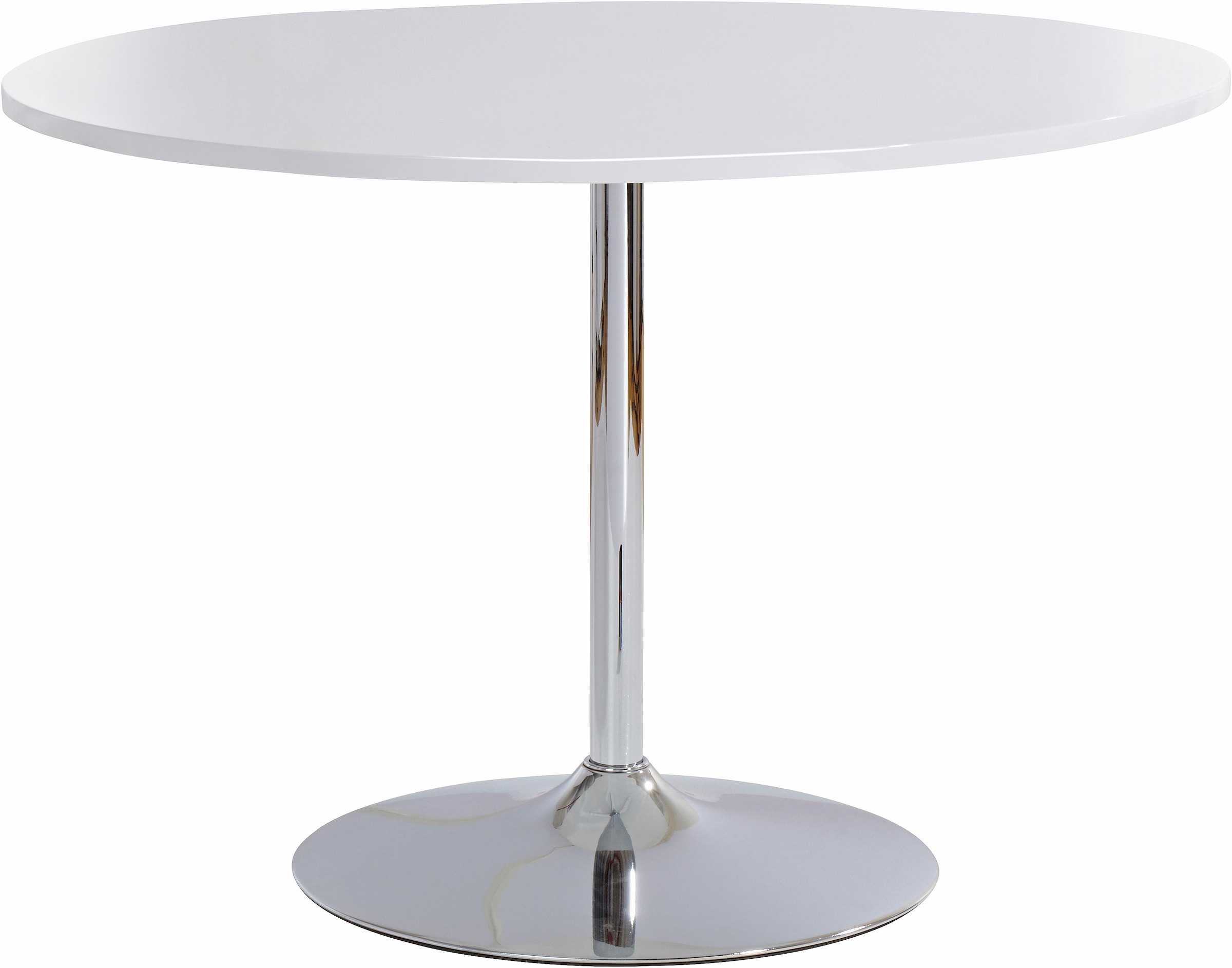 OTTO home Esstisch "Trompet" rund, Ø110 cm, Tischplatte weiß Hochglanz, Trompetenfuß, Tulpentisch