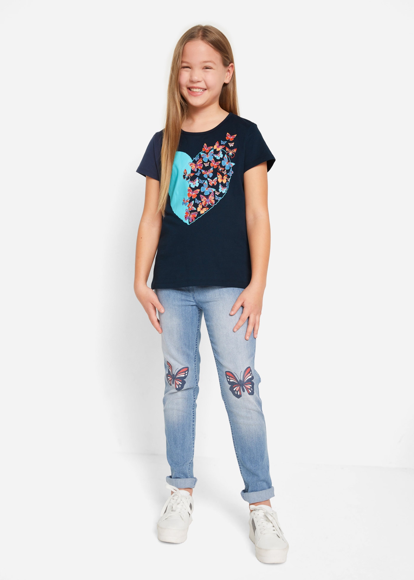 bonprix T-Shirt Regular Fit, Kurzarm, aus Baumwolle, mit Schmetterlings-Print