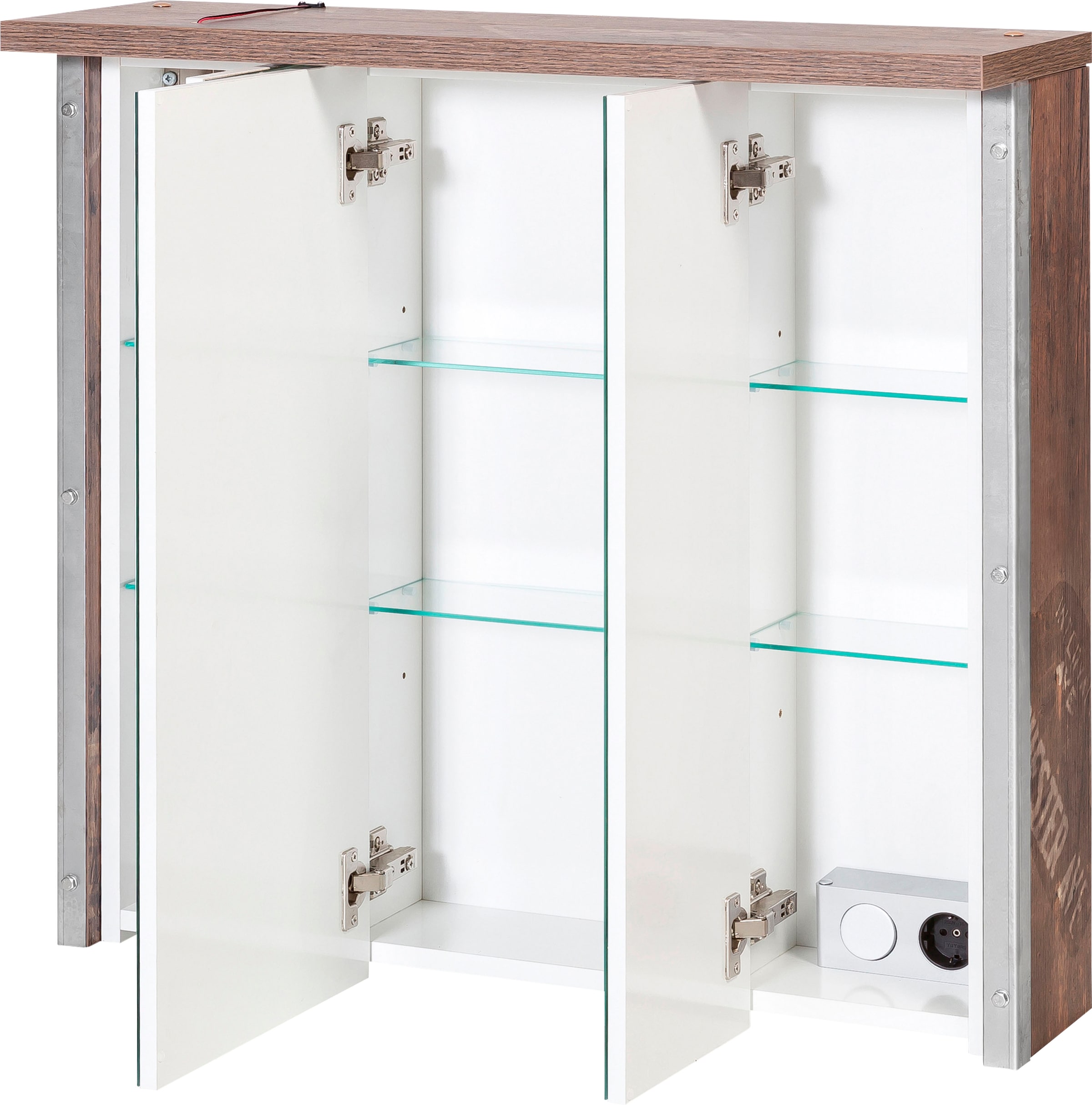 Schildmeyer Spiegelschrank mit 3 Schalter-/Steckdosenbox Jahren 3-türig, kaufen XXL 76 online »Harkon«, Garantie Breite | LED-Beleuchtung, cm